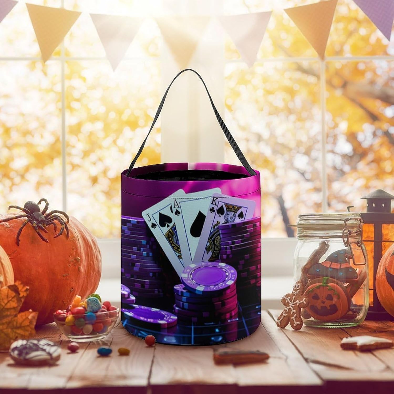 Playing Cards Dice And Chips Abstract Art Casino Halloween Treat Bag Reusable Candy Basket Tote Goody Bags Gift Party