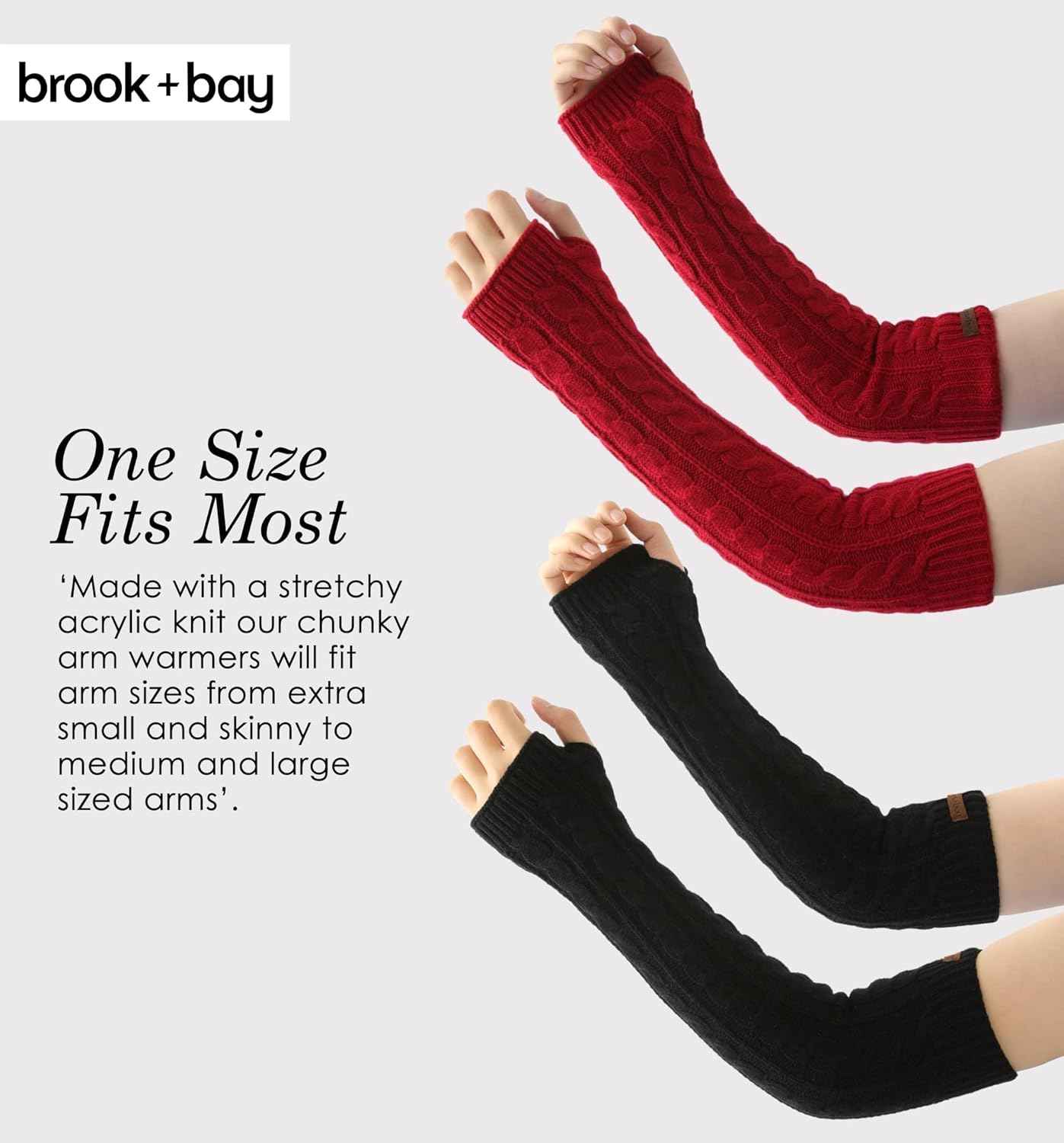 Brook + Bay Arm Warmers Women Men - Fingerless Long Arm Warmer - Knit Armwarmers with Thumb Hole - Fingerless Long Gloves - Stay Warm and Cozy with Extra Thick Cable Knit Design - Image 6