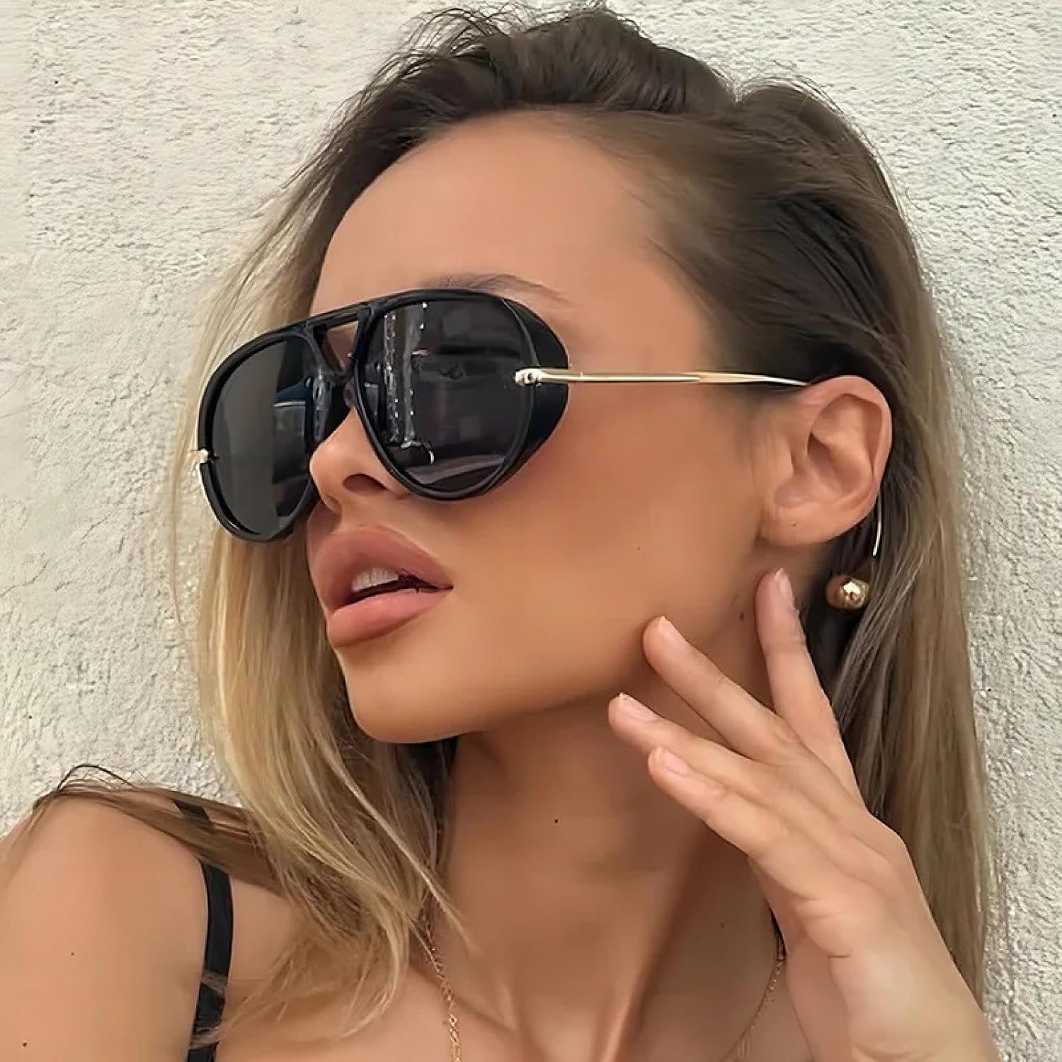Luxury Oversized Sunglasses Women for Men Male Popular Vintage Punk Double Bridge Eyewear