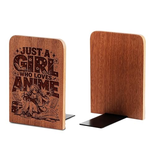 INNObeta Anime Bookends, Anime Gifts for Men Women Boys, Novelty Bookends Unique, Heavy Duty Wooden Book Ends for Shelves Decorative(1 Pair, 4.72x6.69 Inches) - Girl - Girl
