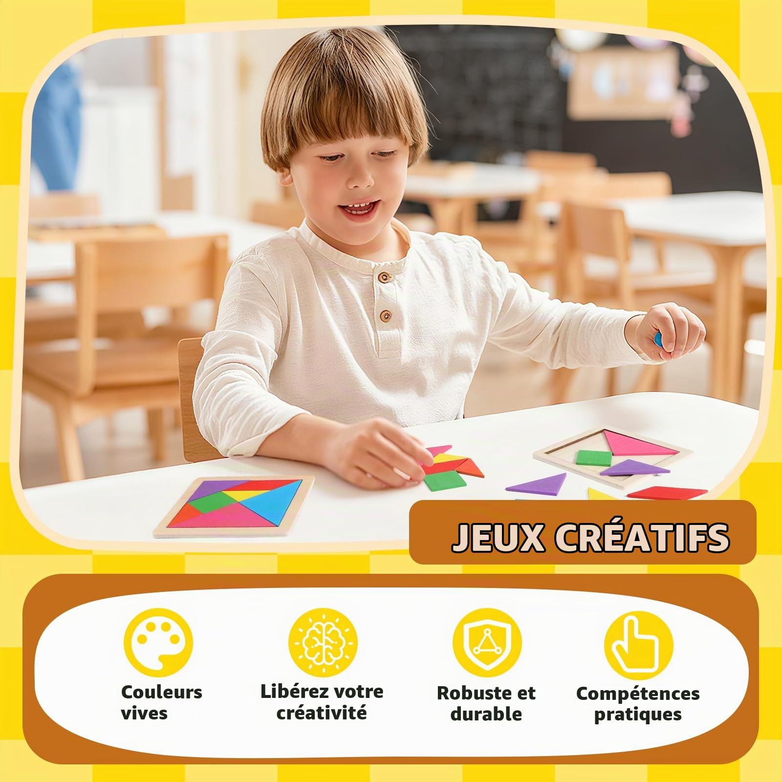 16 Pièces Puzzles en Bois Tangram | Puzzle Tangram en Bois pour Enfants, Tangrams Éducatifs Amusants, Jeux d'apprentissage