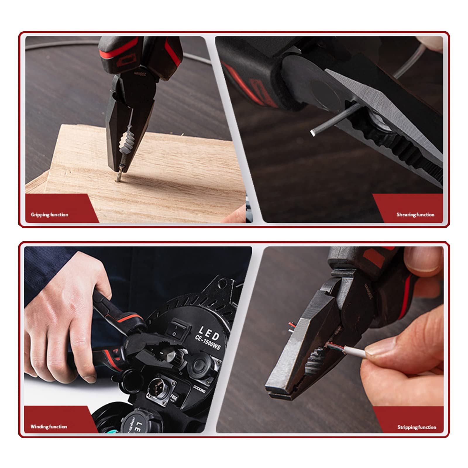 Alicate Combinado 200 mm Pinza Profesional para Trabajo Pesado con manijas de Agarre Suave Acero al Cromo vanadio 60#