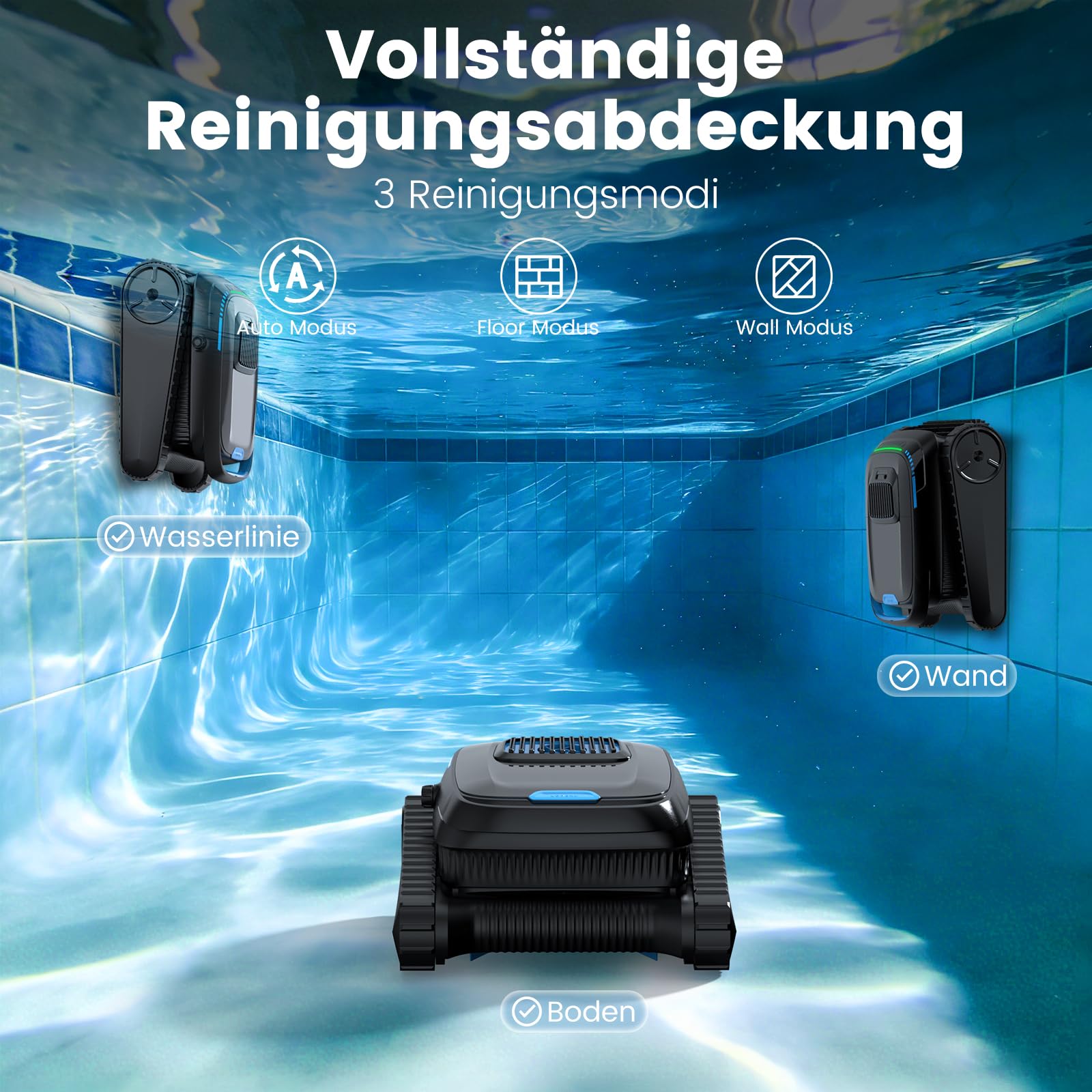 (2026 Neu) Poolroboter Akku Boden und Wand Wasserlinie, Poolsauger Kabelloser, 18927LPH Saugkraft, Intelligenten Navigation für Aufstellpool Eingelassenen Pool bis 170㎡, PC10 (Schwarz)