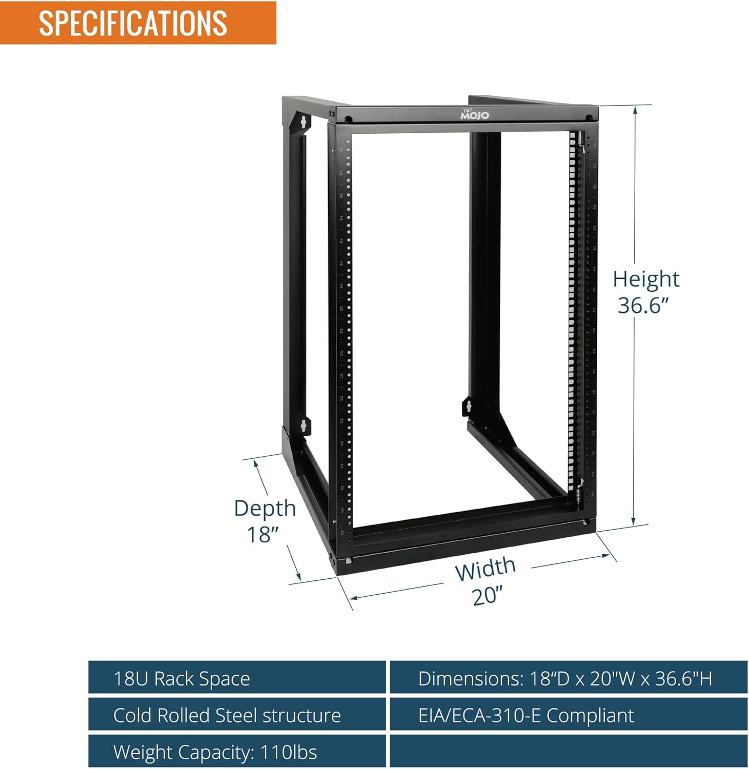 Tecmojo 18U Wall Mount Rack, Server Rack,Open Frame Server Rack,Network Rack for 19inch Computer/AV/Data/IT/Media Equipment,18inch Depth,16inch Apart Mounting Holes,Swing Gate,Square and Tapped Holes