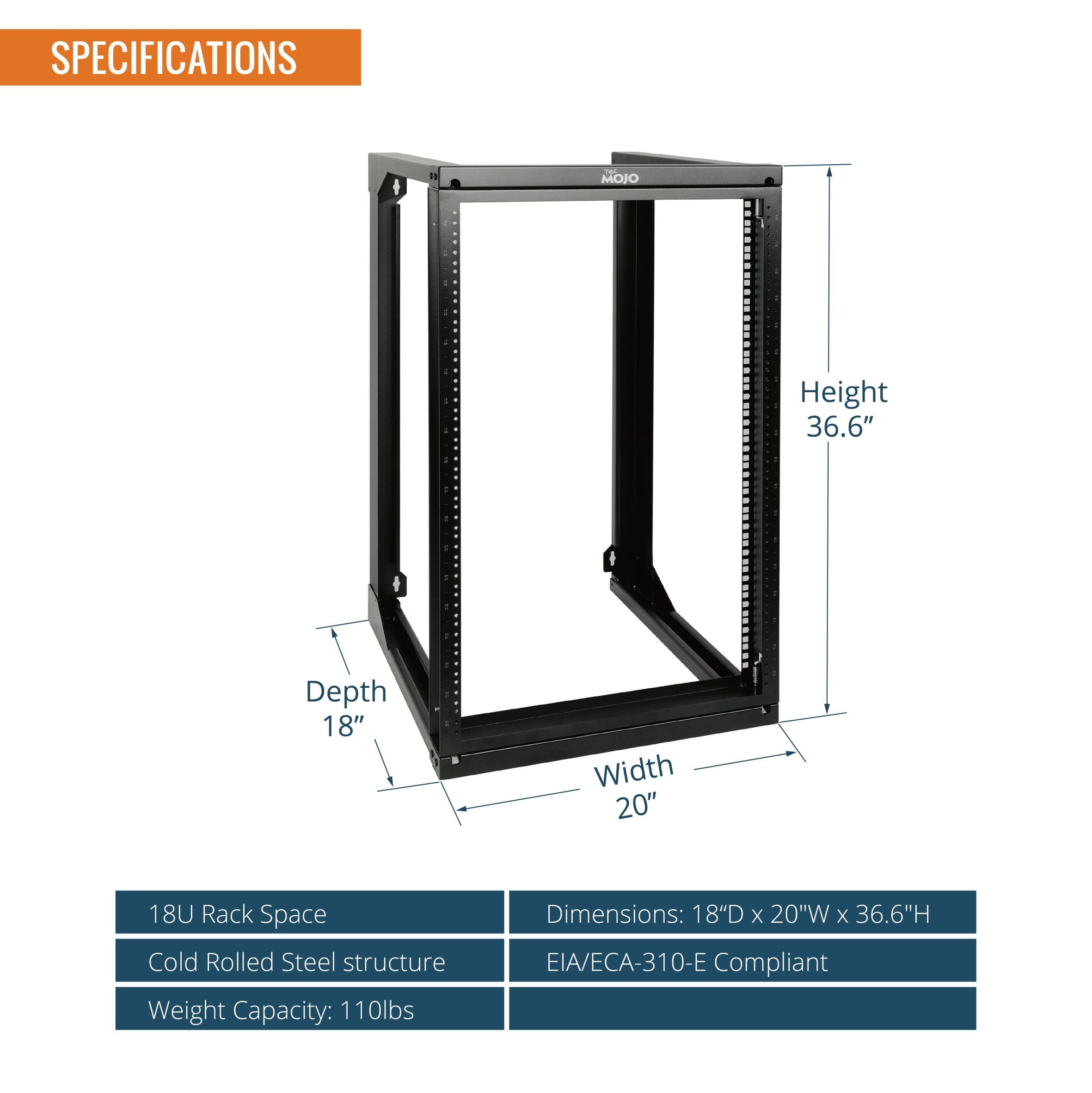 18u Rack Frame Wall Mountable Data Cabinet Tecmojo 18U Wall Mount Server Rack, Open ...