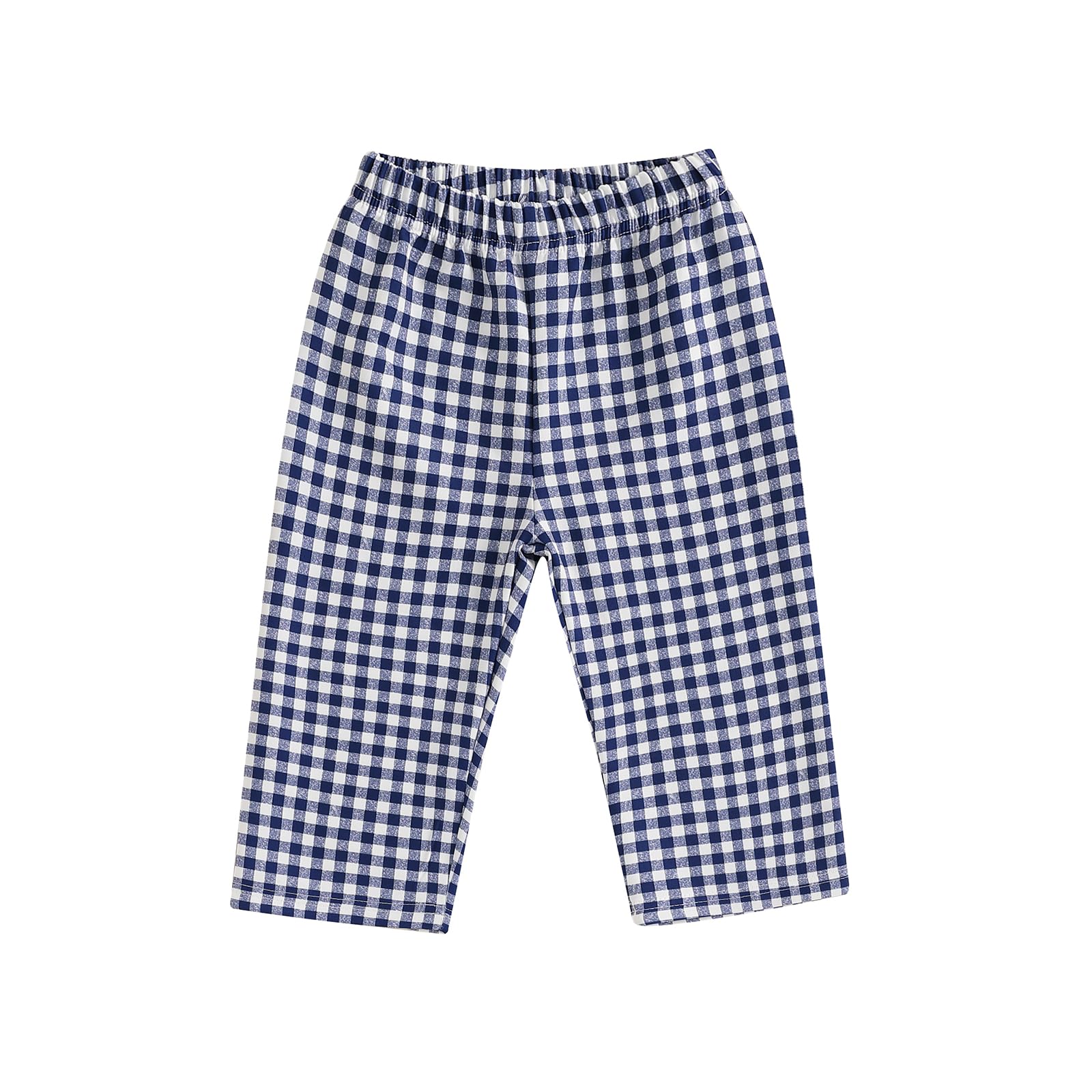 Toddler Baby Boy Girl Gingham Pants Elastic Waist Wide Leg Plaid Print Baggy Pants Infant Loose Checkered Sweatpants Trousers (Navy Blue, 18-24 Months)