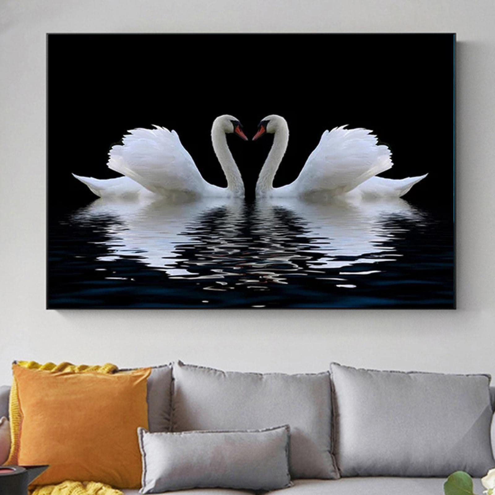 Amazon.co.jp: 現代の動物白鳥ハート白鳥ラブ絵画キャンバス動物