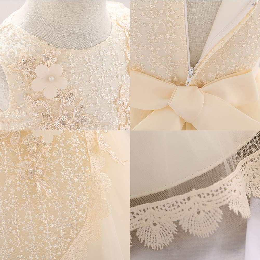 Baby Flower Girl Dress Sleeveless Lace Bowknot Princess Tulle Tutu Bridesmaid Wedding Baptism Birthday Party Prom Gown : Clothing, Shoes & Jewelry