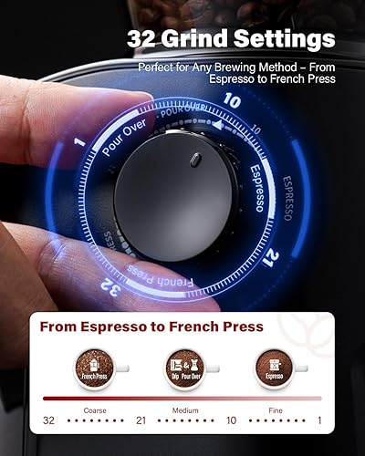 Miniatura 3 de SHARDOR Molinillo de café de rebabas 3.0, 32 ajustes de molienda para expreso, vertido, goteo y prensa francesa, temporizador ajustable, cámara