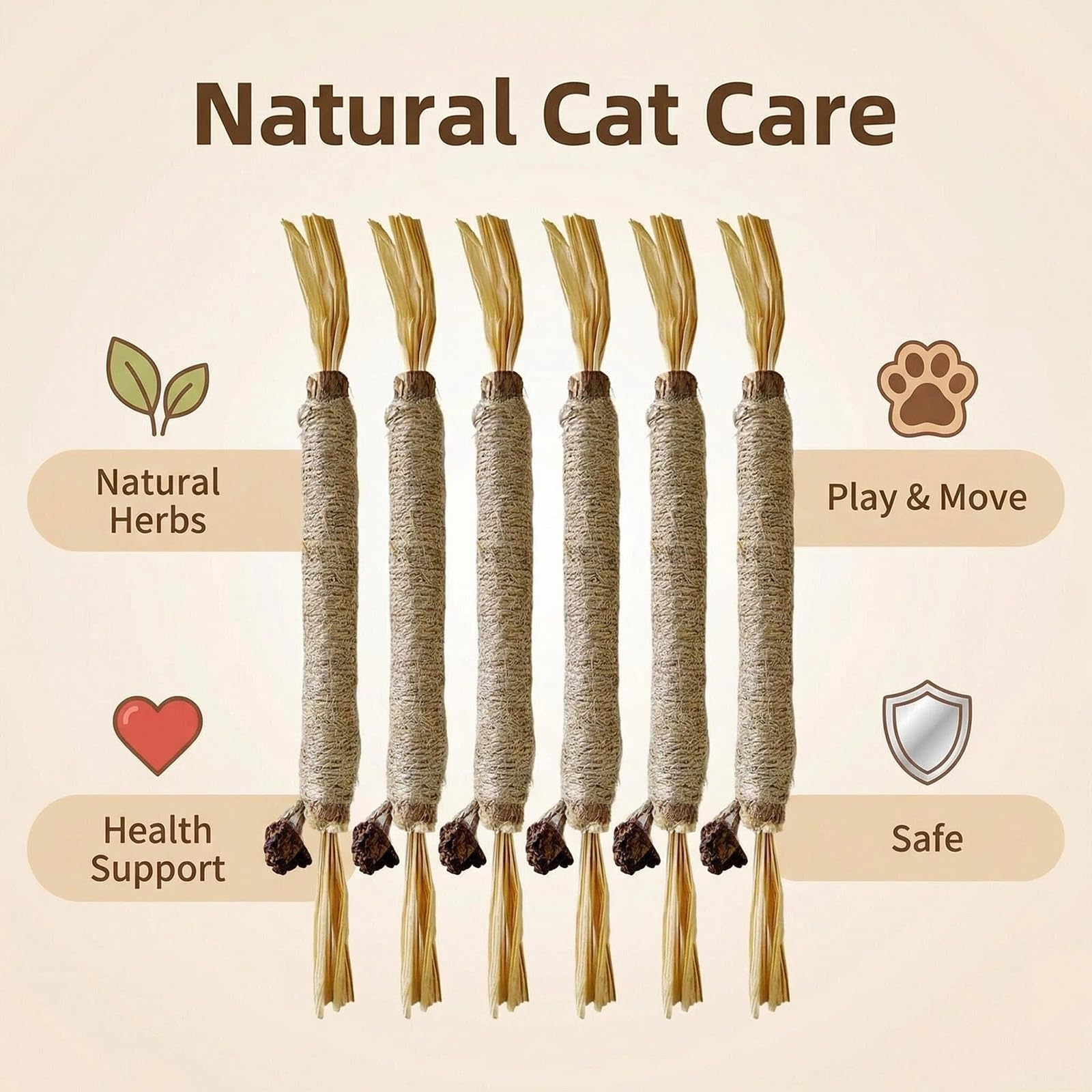 6 Piezas Naturales para Morder Gatos, Hierba Gatera Juguete Masticar Palos Gato, Palitos de Catnip para Gatos, Compatible para Gatos, Salud Oral y Estimulación de Ejercicio en Felinos