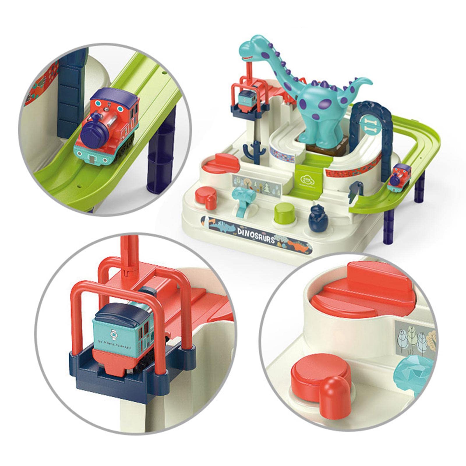 Car Playset Pista Treno Educativi Auto Gioco Parcheggio Manuale Plastica Interattivo Adatto per Bambini Scuola Tempo Libero Famiglia, Dinosauro