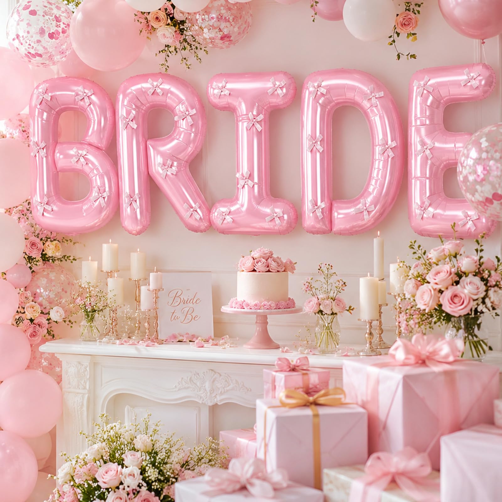 101,6 cm Brautballons Bachelorette, rosa Brautballons mit rosa Schleife für Junggesellinnenabschied, riesige Hochzeits-Folienballon, Buchstabenbanner für Hochzeit, Verlobung, zukünftige Braut