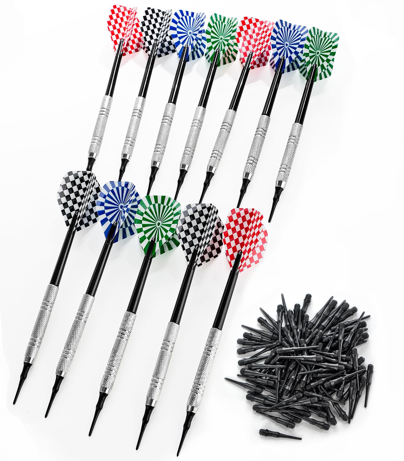 12 Flechette Pointe Plastique, Flechettes pour Cible electronique, Darts avec 100 Embouts et 12 Ailettes Remplacement