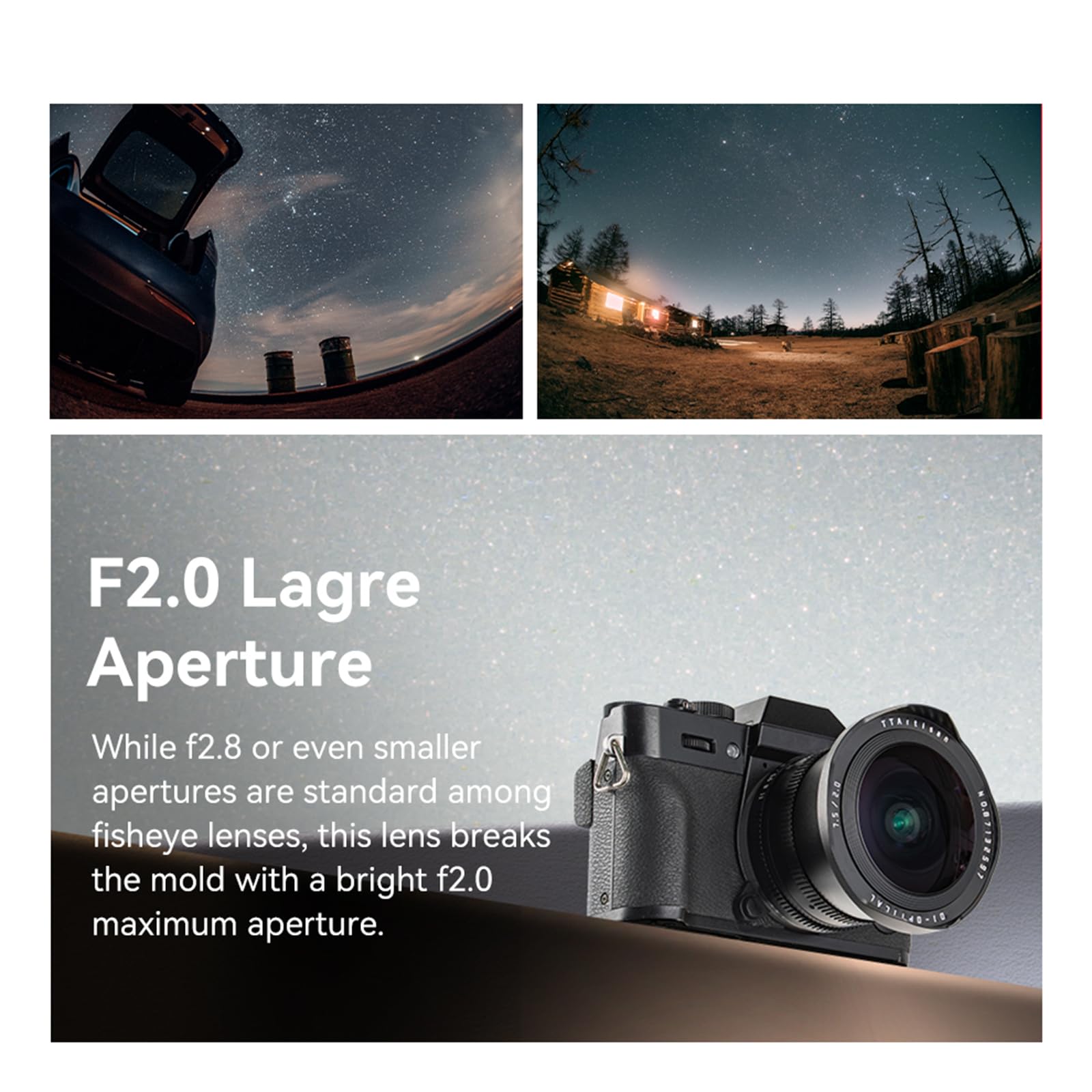 TTARTISAN APS-C 7,5mm F/2 Fisheye X, Ultra-Weitweitobjektiv manuelles Objektiv für Fuji-Bajonett X-A1 X-A10 X-M5 X-H2 X-T1 X-T10 X-T20 X-T30 X-T50 (X-Bajonette)