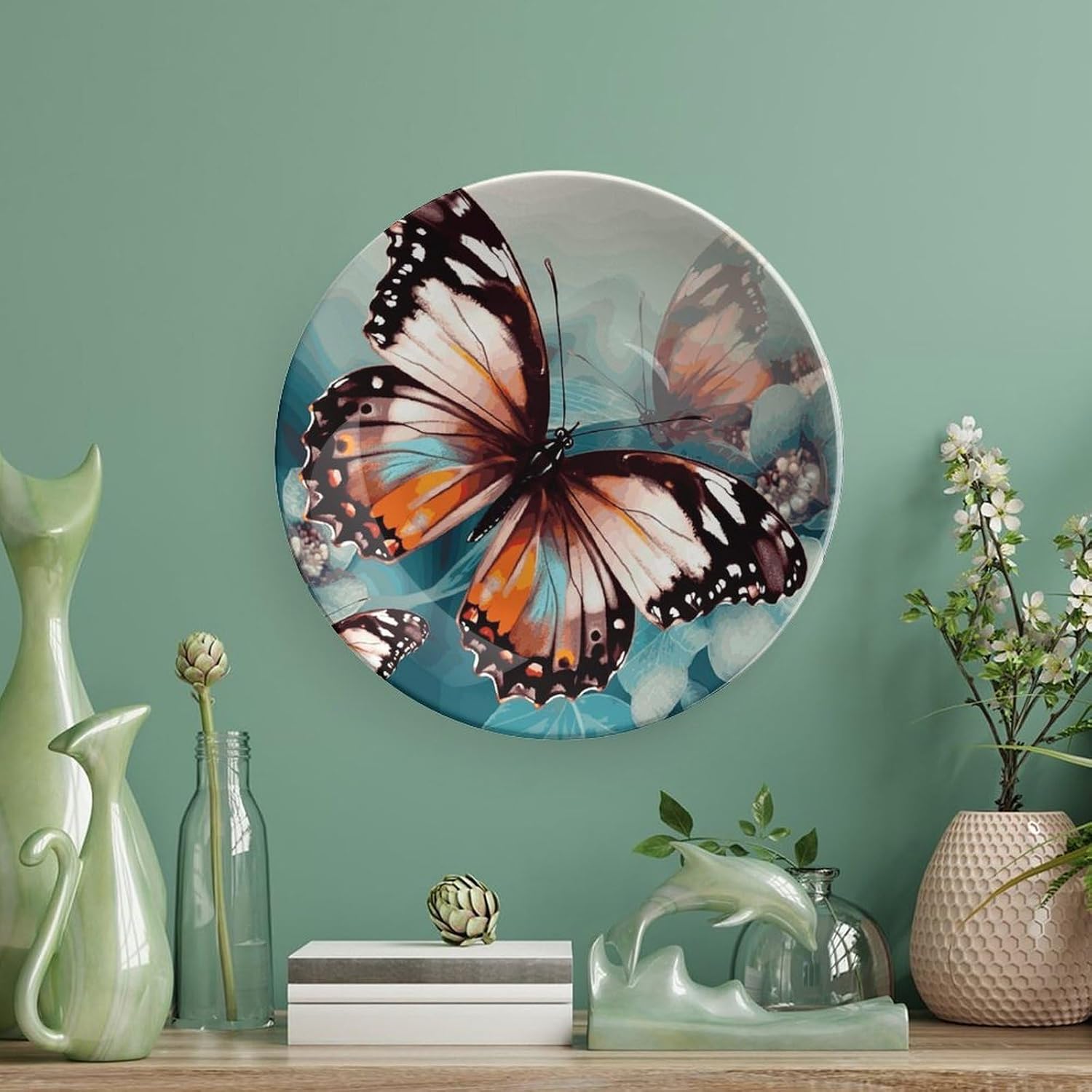 Beautiful Butterfly Bone China Decorative Plate Exquisite Ornamental Wall Hanging Platter 6/7/8/10 Inch Vintage Art Ceramic Decor Dish for Home Tabletop Decor Housewarming Gift image 5