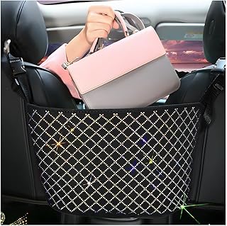 zipelo Bling Car Net Pocket Handbag Holder, Rhinestone Vehicle Backseat Purse Organizer Between Seats, Diamond Hanging Storage Bag Barrier of Pet Kids, Universal Automotive Accessories (Multicolor)