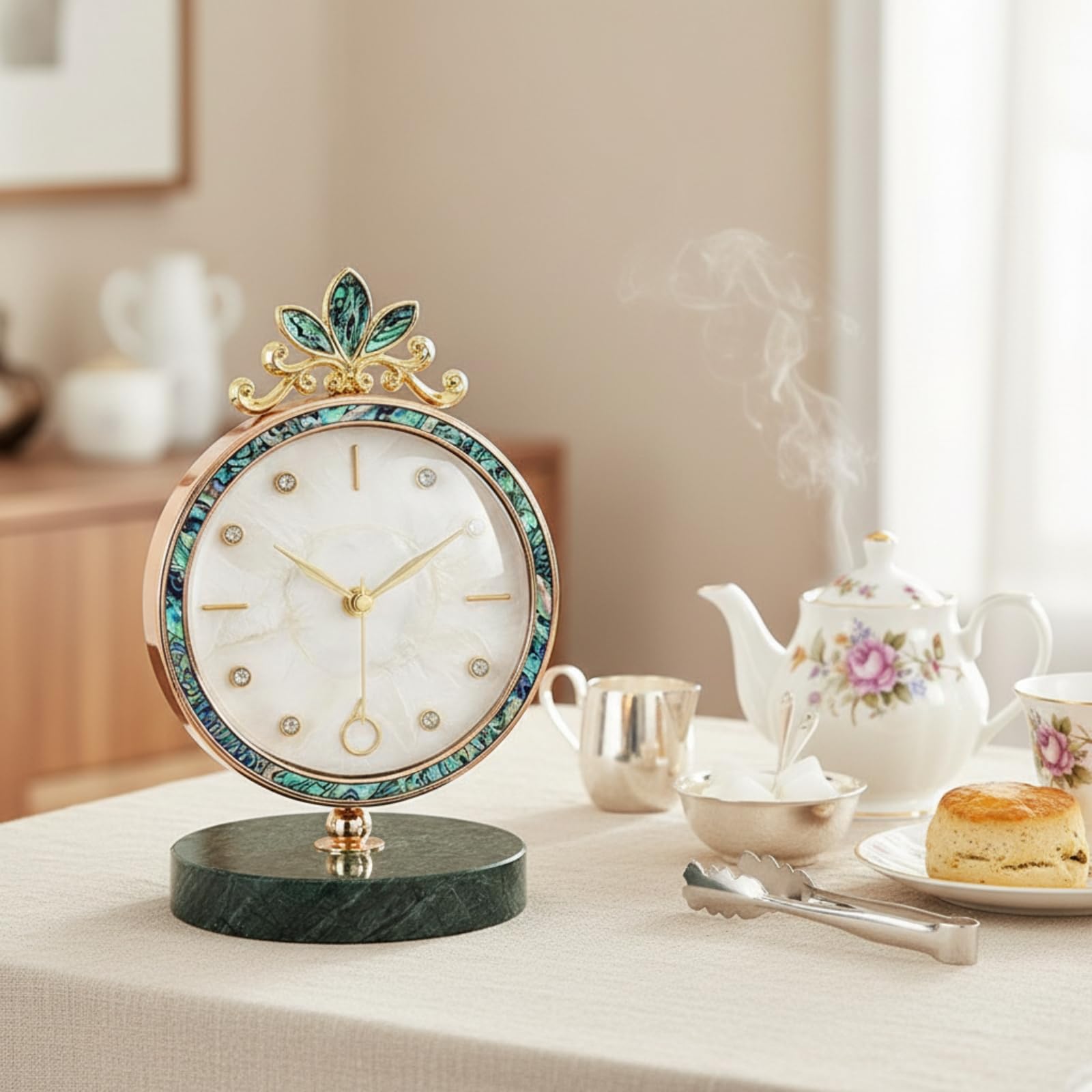 Quarz-Tischuhr Kristall-Zeiger Deko-Tischuhr Kreisförmige Form Wohndeko für Wohnzimmer, Schreibtisch, 602-0030 Klein