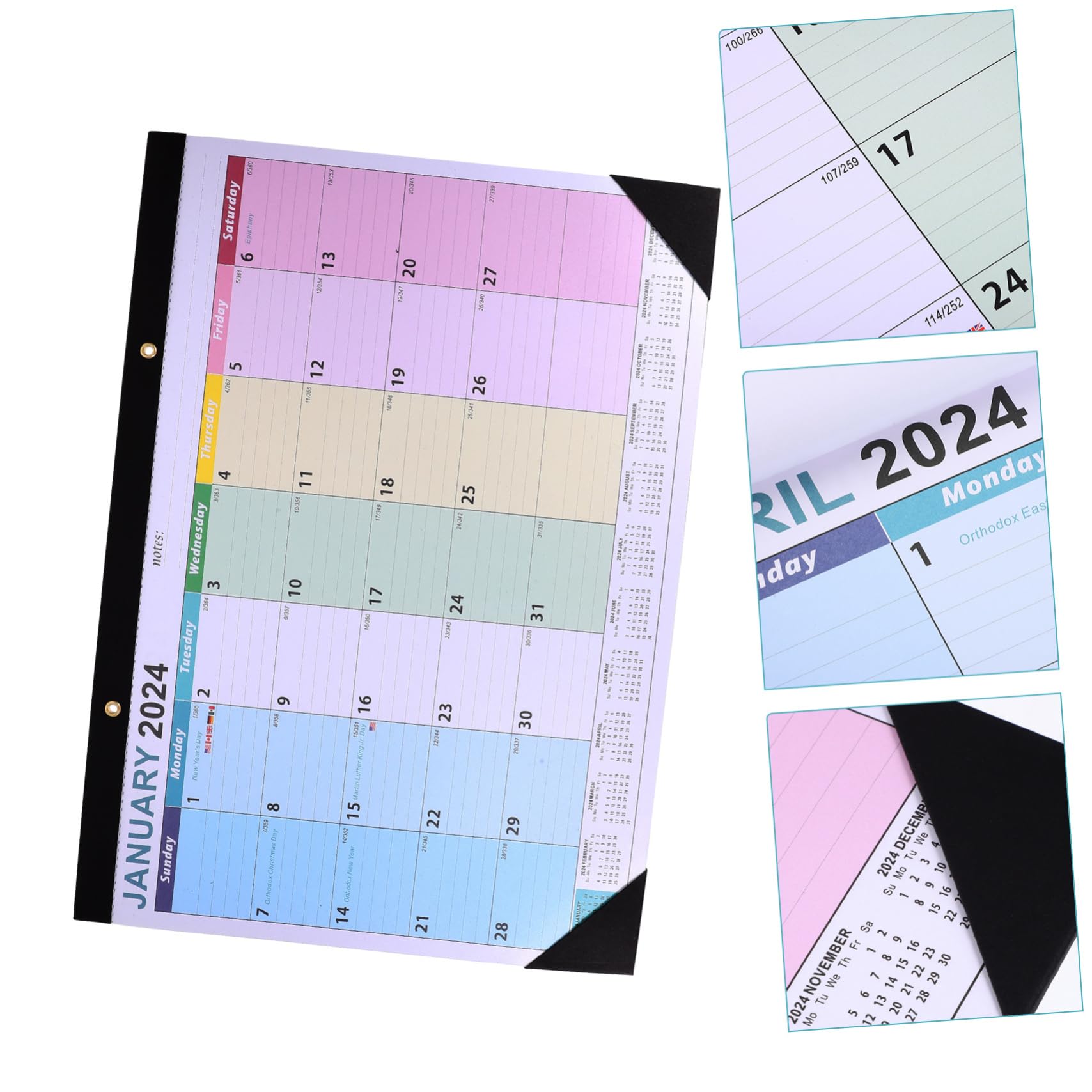 SEWACC 4 Piezas Calendario de pared 2024 calendario mensual de la calendario agenda ingles agenda personal calendarios de mesa calendario mensual para la oficina Papel