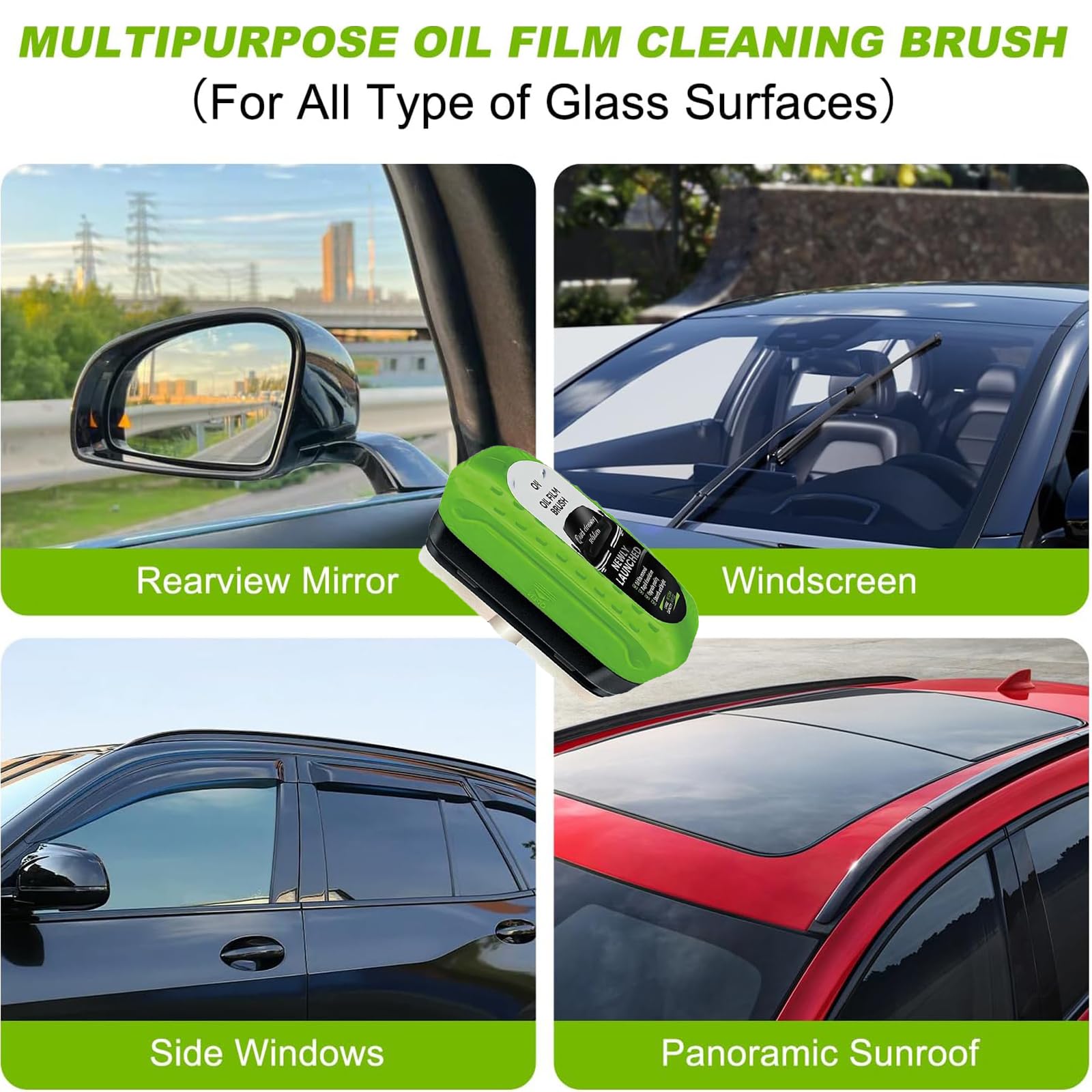 2pack Automotive Oil Film Cleaning Brush Glass Film Cleaning Brush for Windshield Glass Oil Film Remover, Strong Front Windshield Remover for Windshield Improves Clarity and Visibility - 2