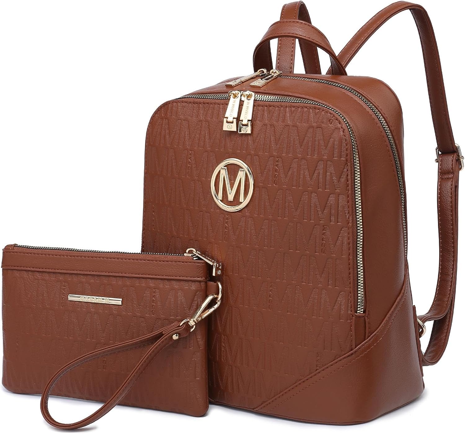 MKP Women's Fashion Medium Backpack Purse Set - 2Pcs PU Leather Shoulder Bag with Double Zipper for Travel and Daily Use