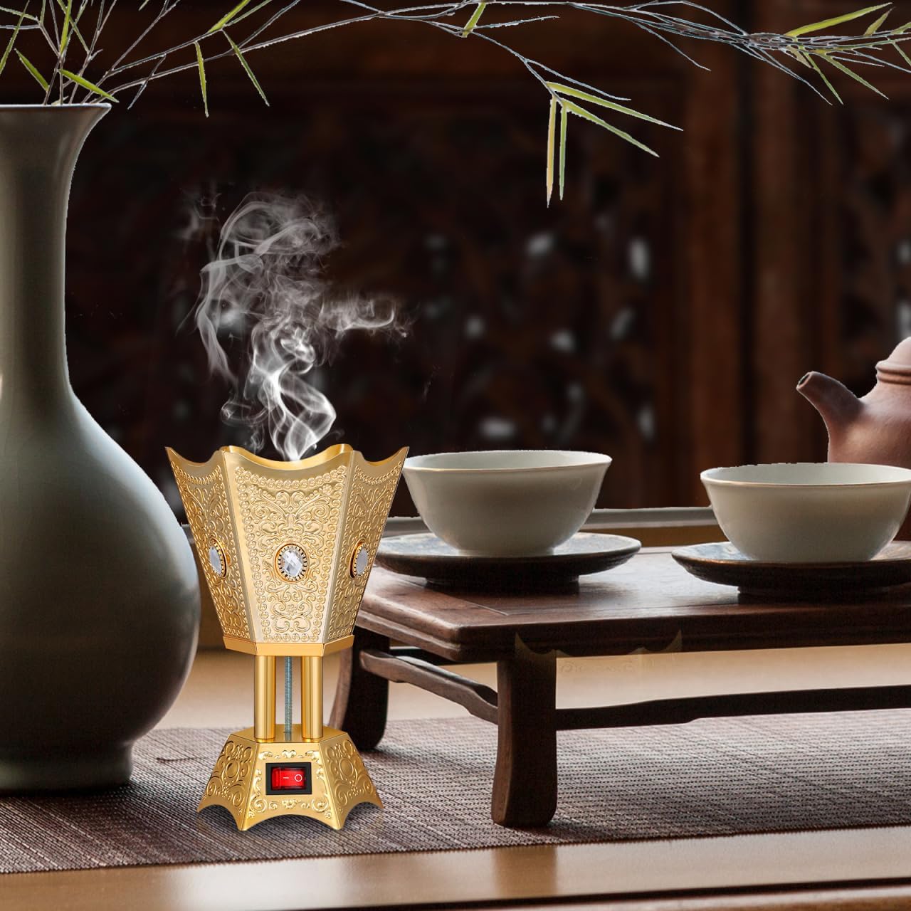 Antique Electric Bakhoor Burner Electric Incense Burner Frankincense for Home Office Yoga Spa Decor US Plug