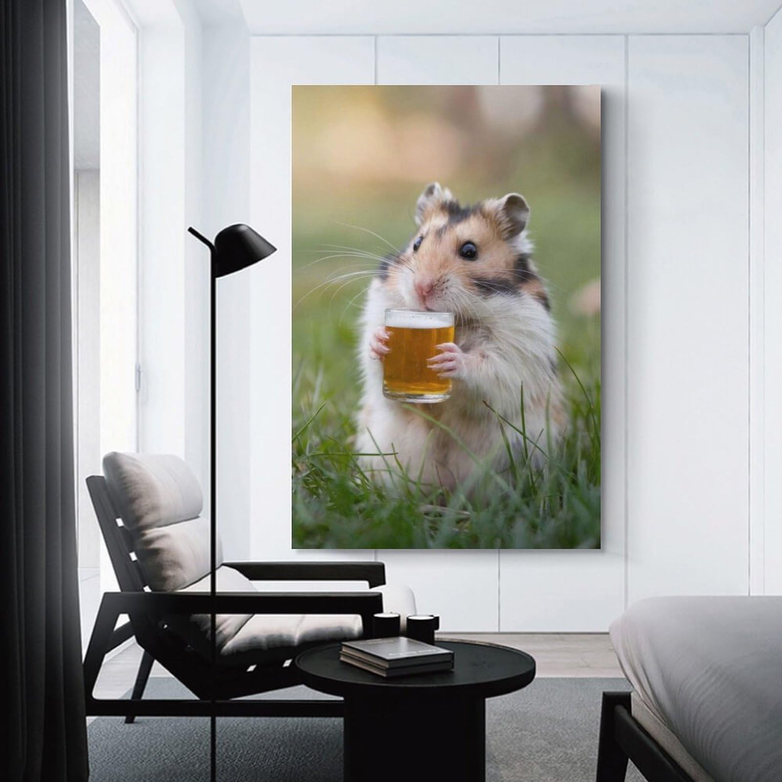 Junmoney Unframe-Style-19 Hamster Sipping A Beer Decorative Wall Artwork 24X36inch(60X90cm), For Corridors, Hallways Or Apartment Entries, Home Artwork For First Impressions