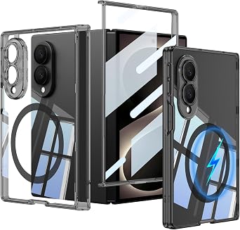Magnetic Clear Case for Samsung Galaxy Z Fold 8 with Magnetic Ring & Screen Protector [Compatible Wireless Charging] Transparent Airbag Shockproof Hard PC Cover for Galaxy Z Fold 8 Black