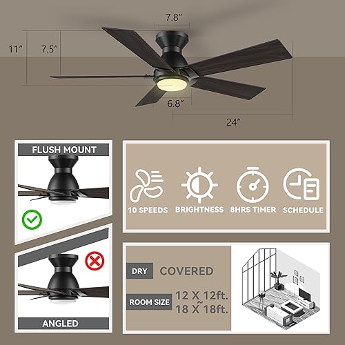 Miniatura 5 de SMAAIR Ventilador de techo inteligente de 48 pulgadas con luces y control remoto, ventilador de techo para interiores y exteriores con luces,