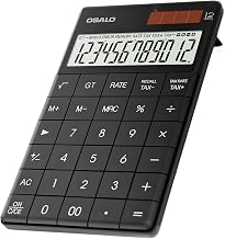 OSALO Taschenrechner Tischrechner Großes Display Große Tasten 12-stelliger Bürorechner Schreib mit Tax Funktion, Prozentrechnung & Speicher, Desktop Calculator für Büro, Schwarz(OS-A-1T)