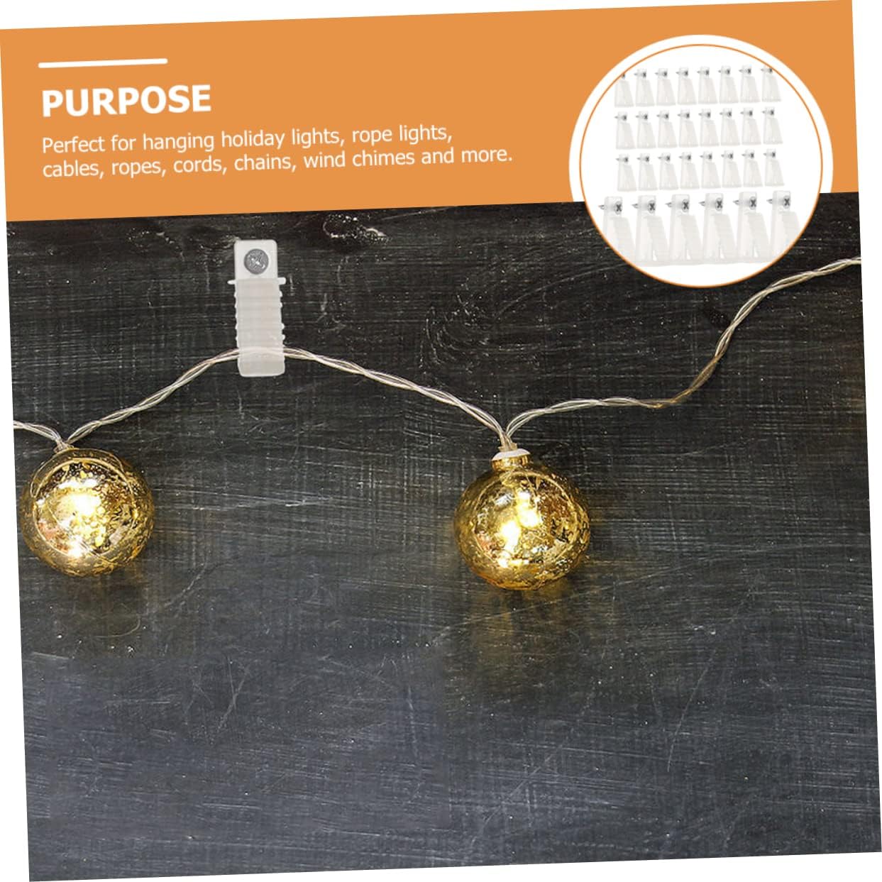 Healifty 4sets Outdoor String Lights Hooks Led Light Clips for Patio String Clips Rope Hanger Hooks 30pcs*4