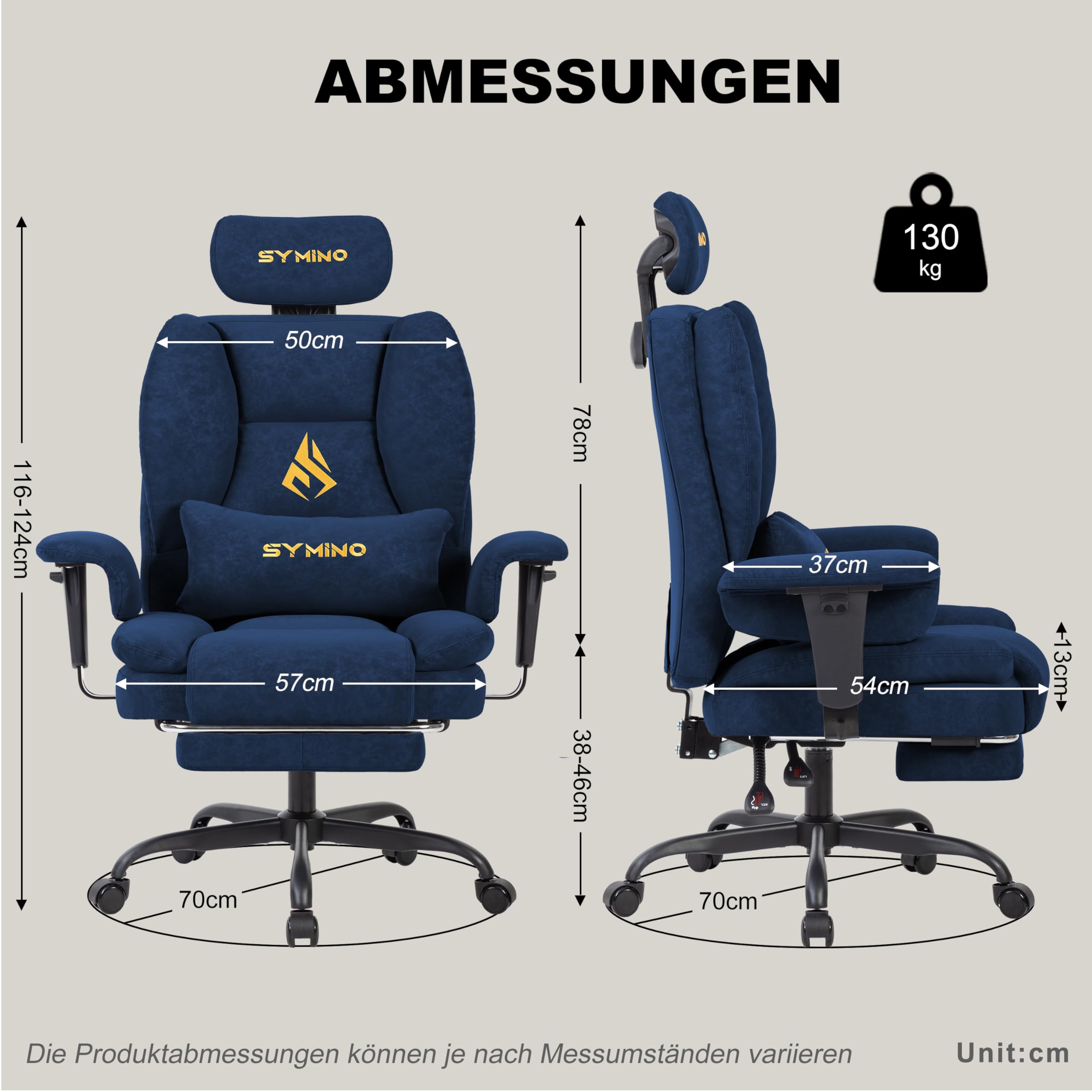 Symino Gaming Stuhl Chefsessel Bürostuhl Ergonomisch, Vintage-PU-Leder Schreibtischstuhl mit Fußstütze Höhenverstellbarer Office Chair Computerstuhl 130kg, Dunkelblau