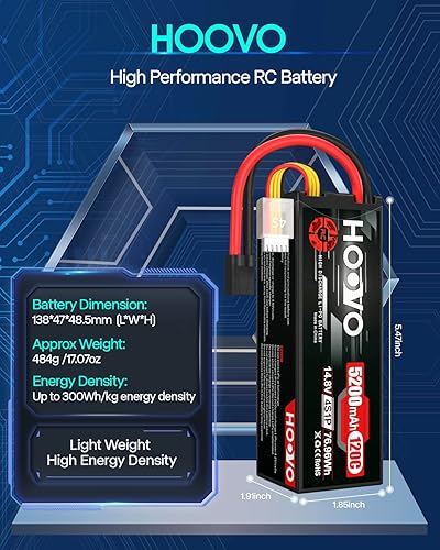 Miniatura 3 de HOOVO 4S Lipo Battery 14.8V 120C 5200mAh RC Car Battery Hard Case with TR Plug Compatible para 18 y 110 RC Car Buggy Truck Slash 4X4 Crawler Monster