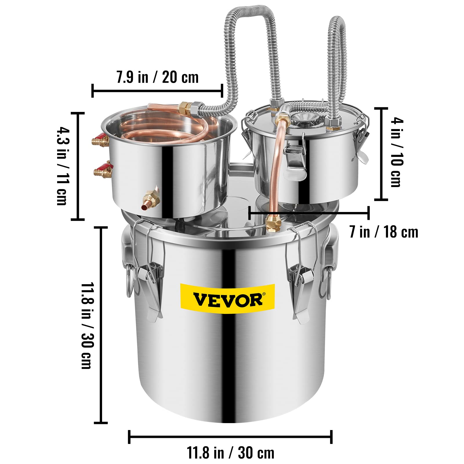VEVOR Alambique Destilador 3Gal / 11,4L Alambique para Grappa de Acero Inoxidable y Cobre Rojo Destilador de Agua con Dos Barriles Alambique Aceites Esenciales Kit para Producción de Vino Whisky
