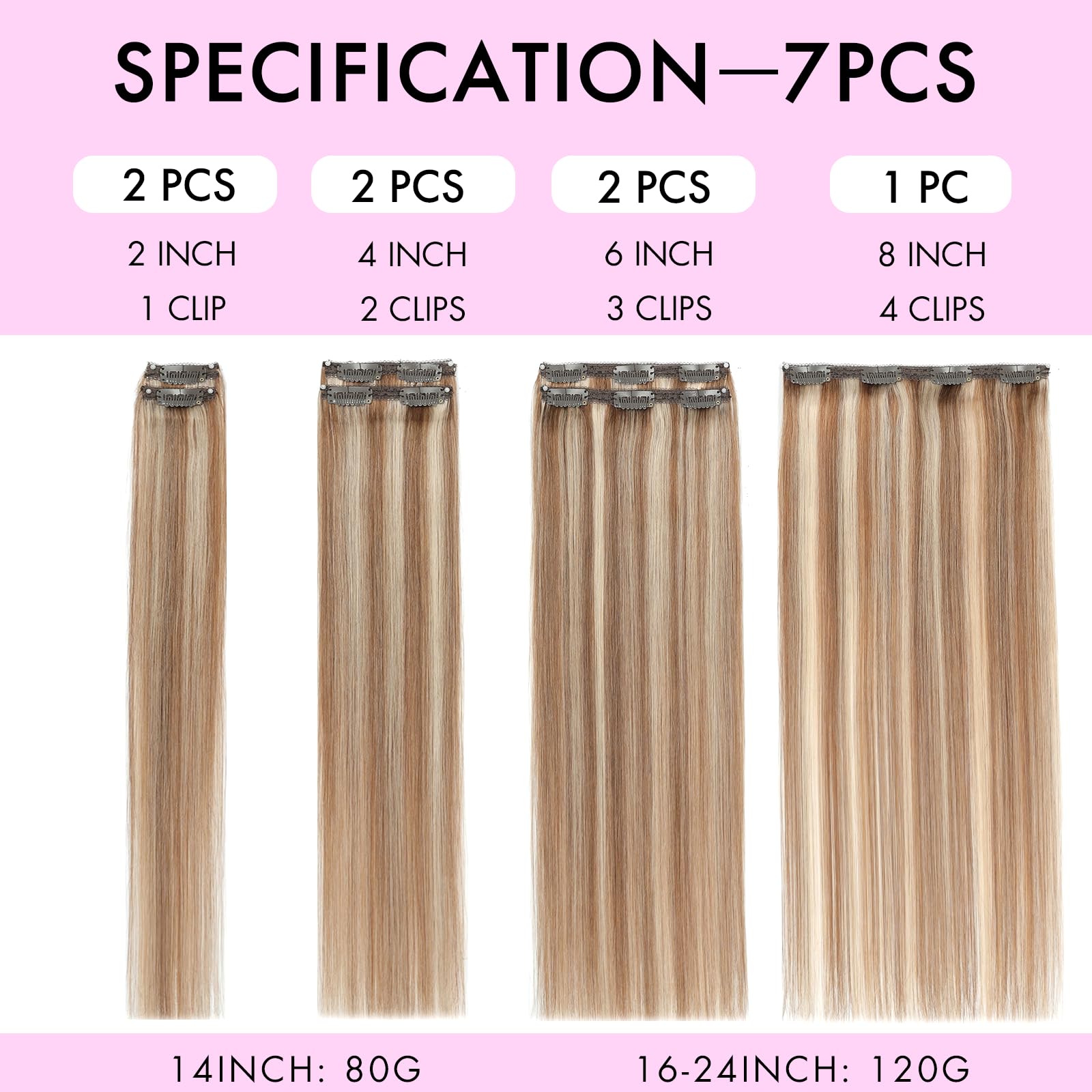 Extension Cheveux Naturel Clip, 7pcs 120g 45cm Invisible Rajout Cheveux Clip Naturel Ashblond mélangé brun clair Extension Cheveux(18Inch,P6/18K#)
