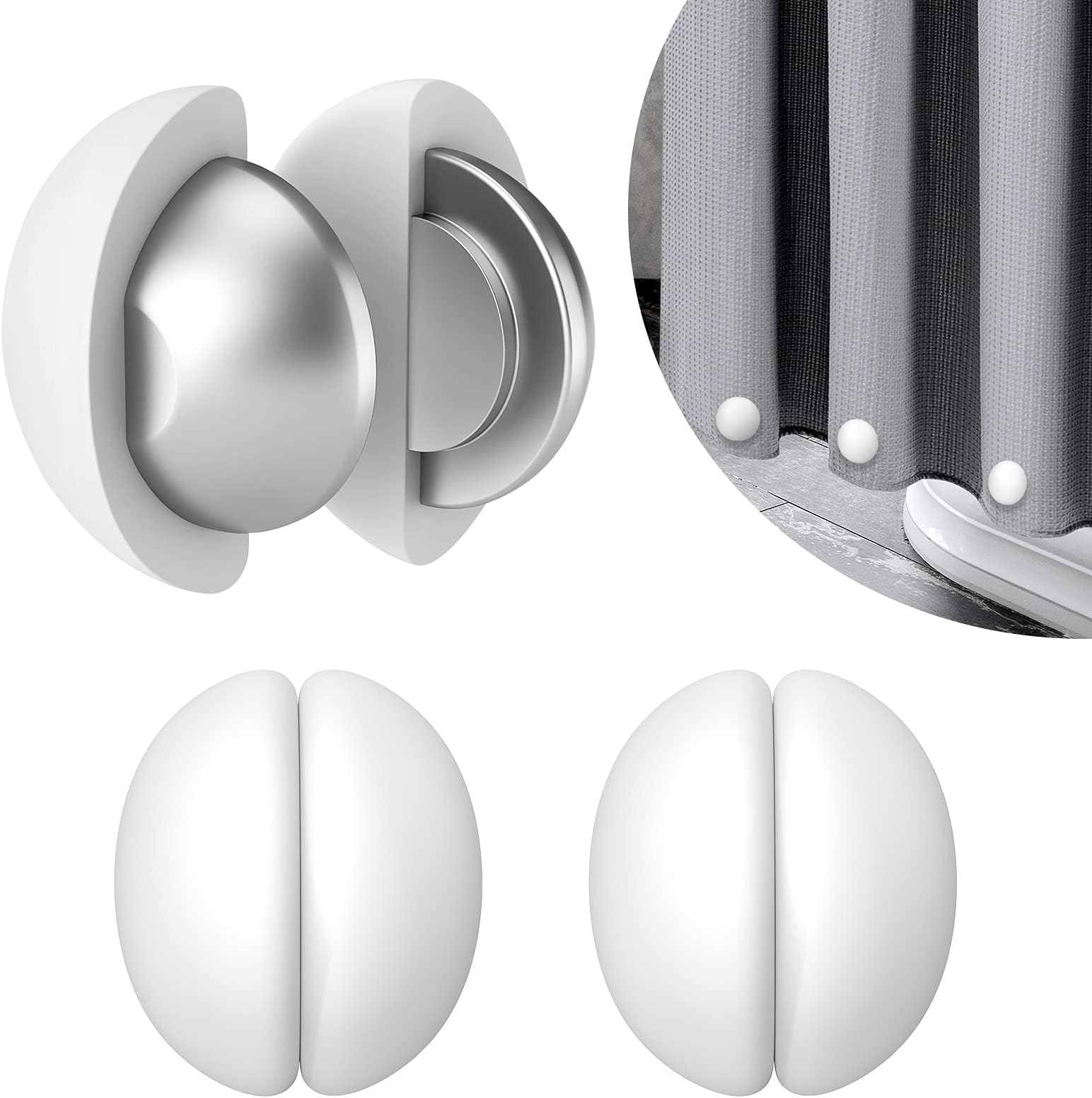 VANZAVANZU 3 Pairs Shower Curtain Weights, Silicone Wrapped Magnets, Heavy Duty Magnets Prevent Curtain Liner from Blowing, Rust-Free, White