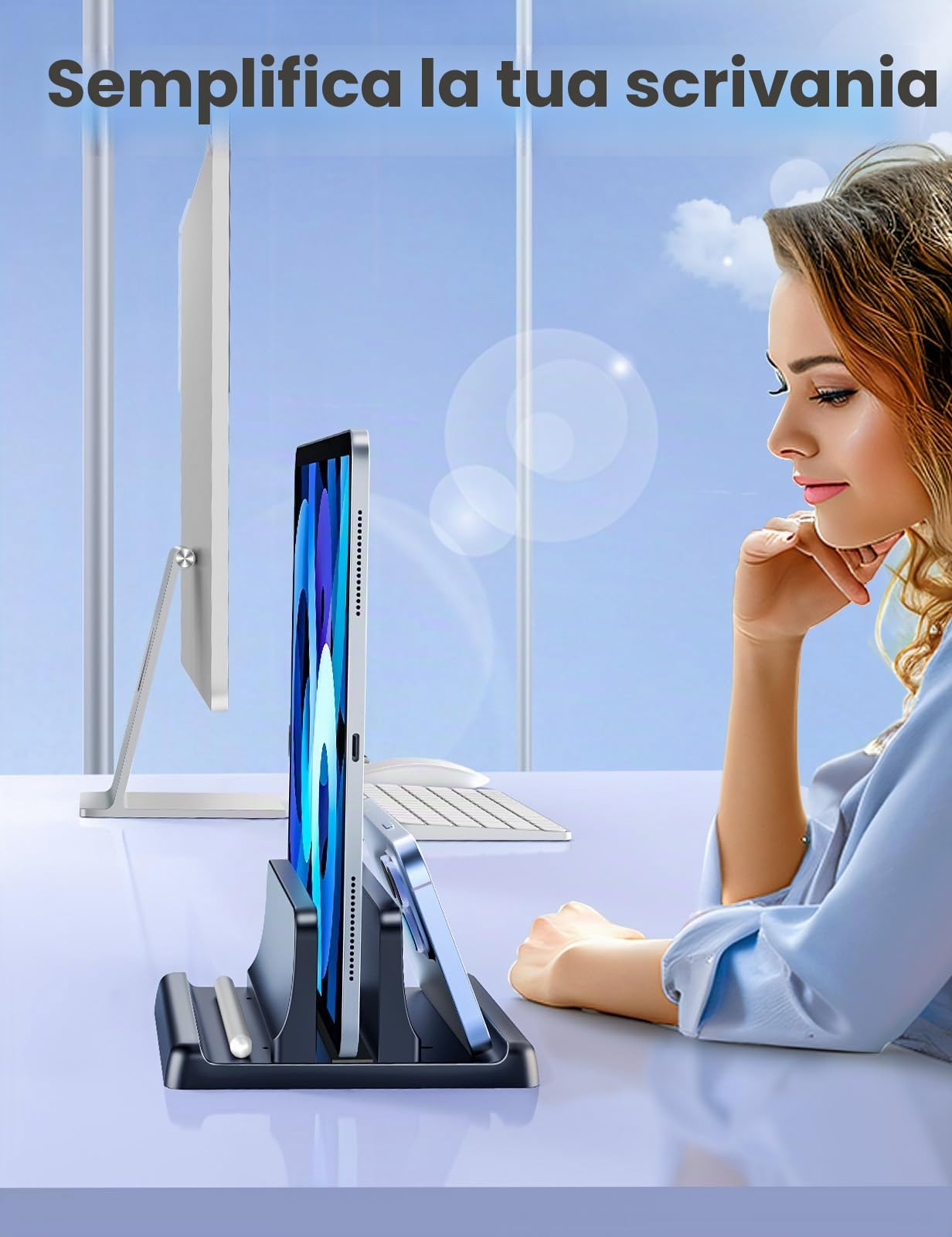 VAYDEER Supporto verticale laptop, supporto verticale 3 in 1 salvaspazio per posizionamento verticale, compatibile con MacBook Air, MacBook Pro, iPad, tablet notebook fino a 17,3 pollici, bianco