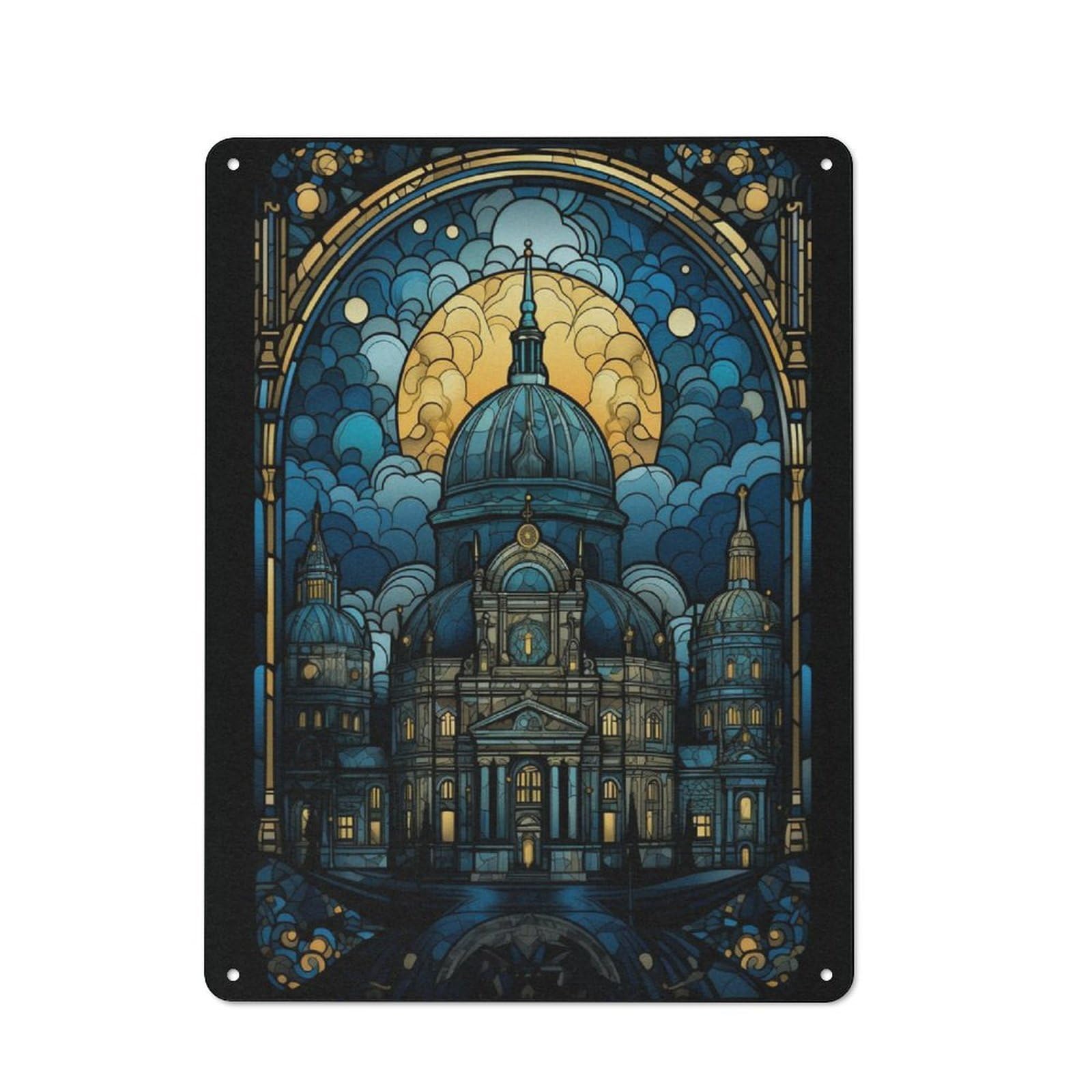 Junmoney Berlin Cathedral Travel Industrial Metal Wall Decor 40X30cm, Metal Wall Sign For Tool Room, Garage, Studio Or Home Bar