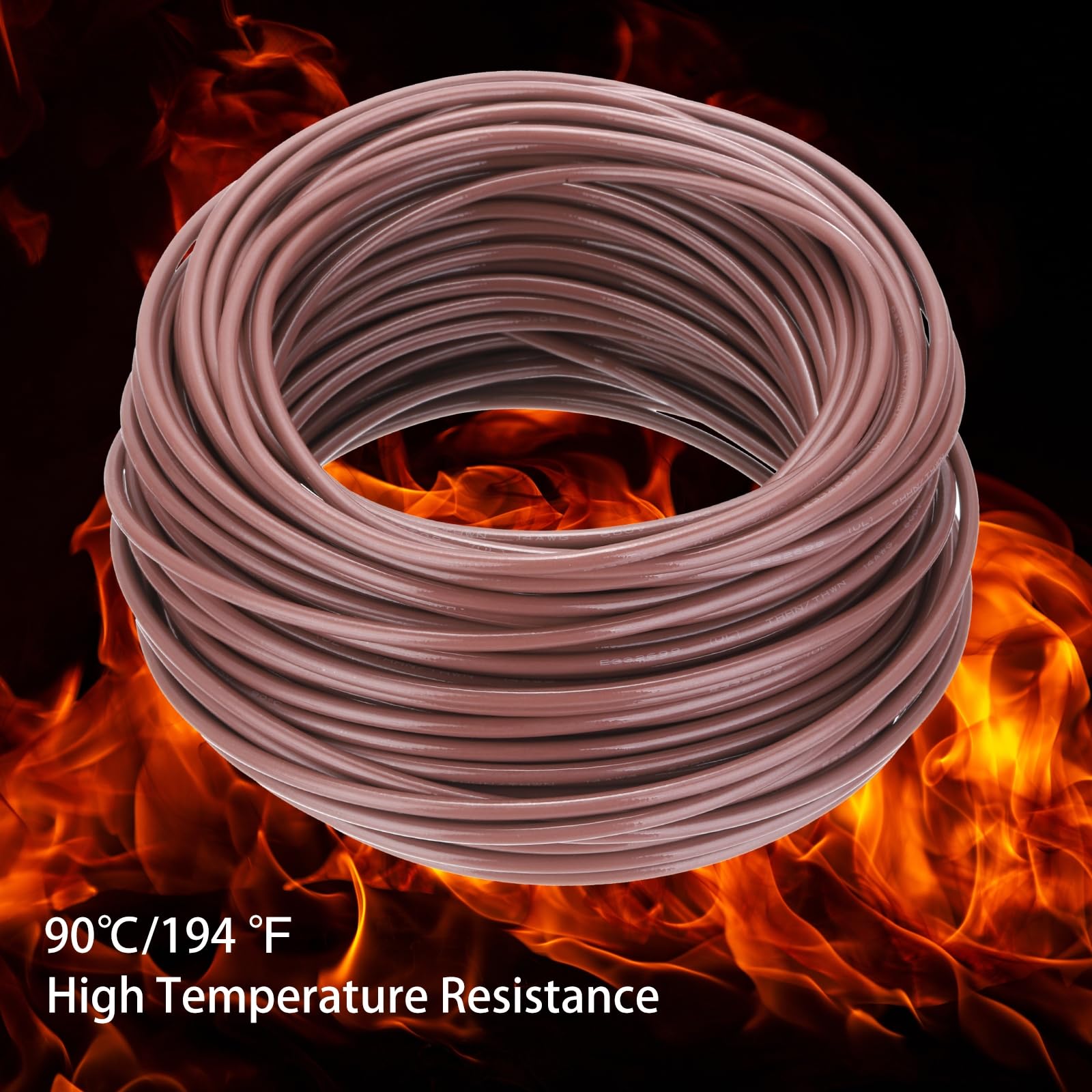 QUARKZMAN 200 Fuß Elektrischer Draht Isoliert Massivkupfer 14AWG Anschlusskabel THHN Draht Wohnbereich Industrie Erdung Elektrisch Bewertet Für 600 Volt UL Gelistet Braun