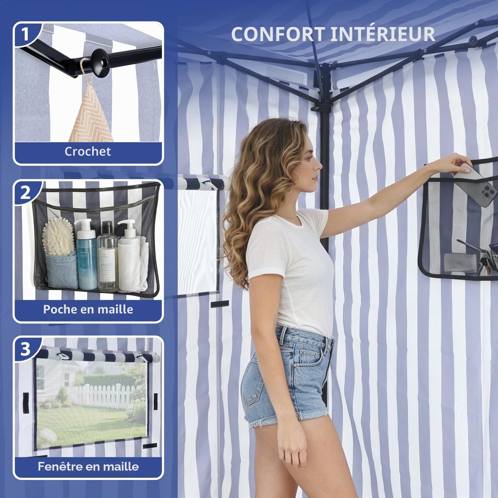 EAGLE PEAK Flex Ultra Compact 1,2x1,2 m Canopy Pop-up, Abri Solaire, Cabine d'essayage, Cabane de confidentialité Portable pour Piscine, séances Photo Tendance ou Camping, Bleu/Blanc