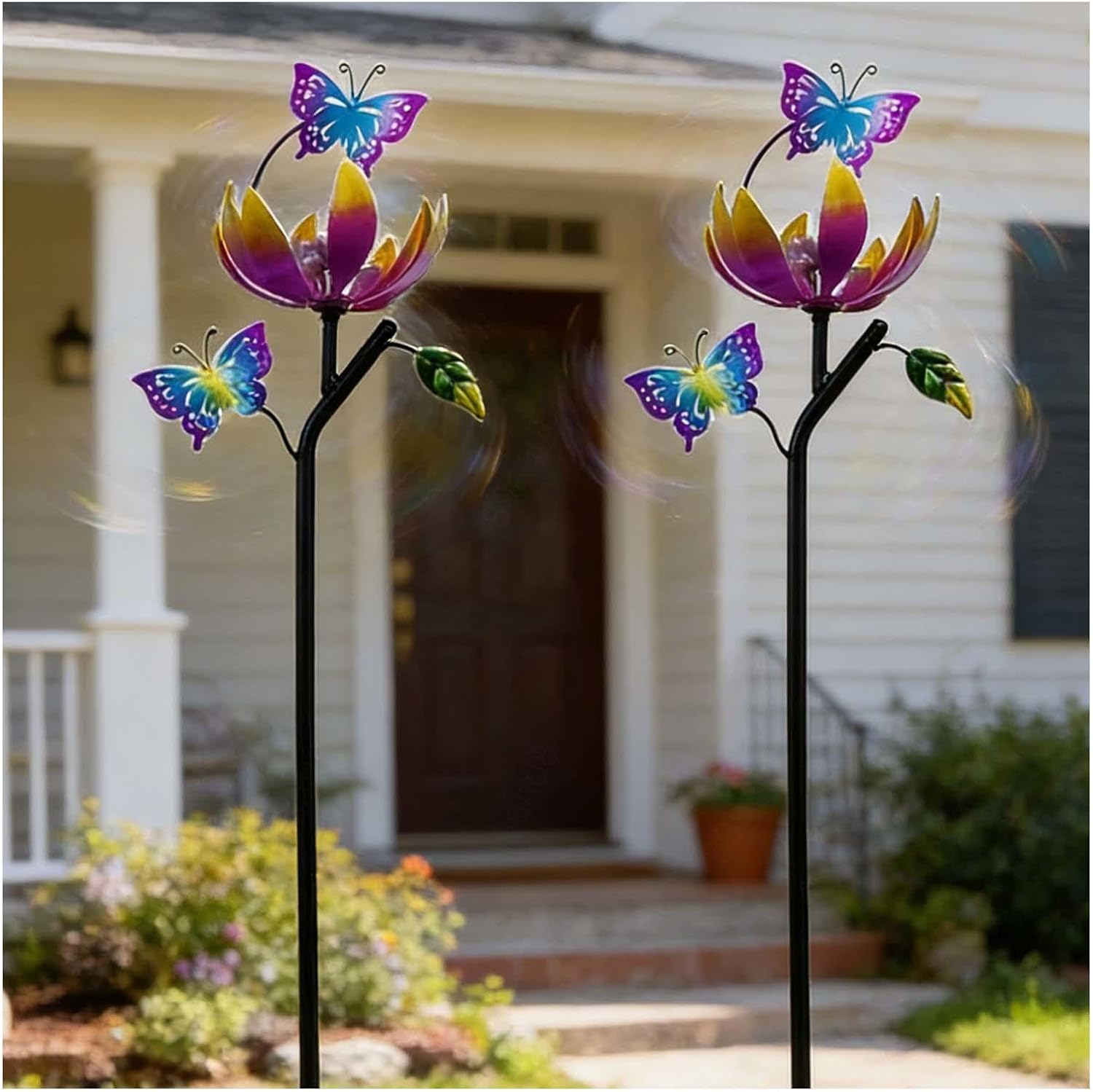 Butterfly Garden Wind Spinners for Yard, 46 inch/117cm Large Wind Spinners Outdoor 360° Wind with Kinetic, Large Wind Spinner for Yard, Garden, Lawn Decor,B（2Packs）