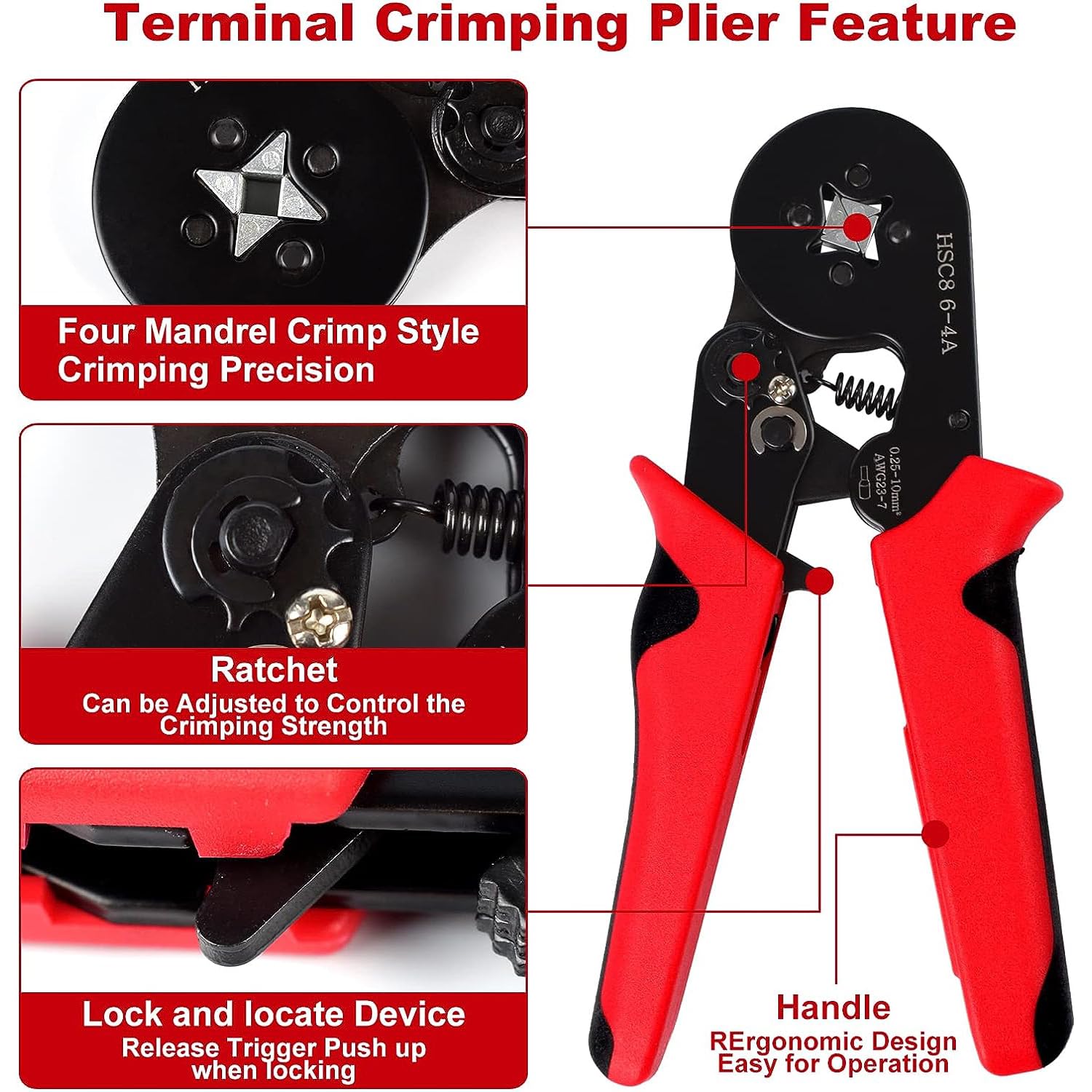 Ferrule Crimping Tool Kit,Wire Ferrules Crimpers Pliers Kit, Ratchet Tools with Terminals Connectors AWG24-10 Wiring connectors (1 Kit)