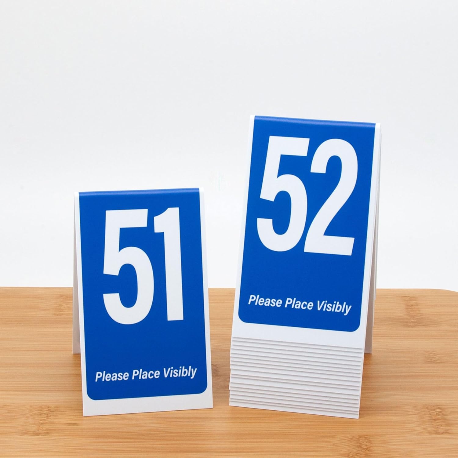 Restaurant Table Numbers 51-100, Blue w/White Numbers, 6" Tall Tent Style, Plastic, Food Service and Wedding Table Markers