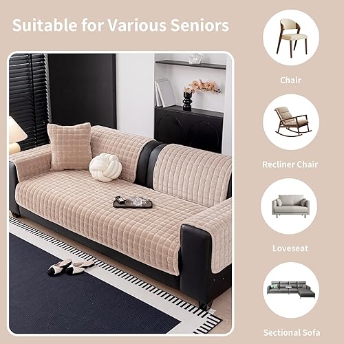 Miniatura 5 de Funda de terciopelo para sofá, funda lavable para sofá seccional, funda antideslizante para sofá de 3 cojines, respaldo y reposabrazos en forma de