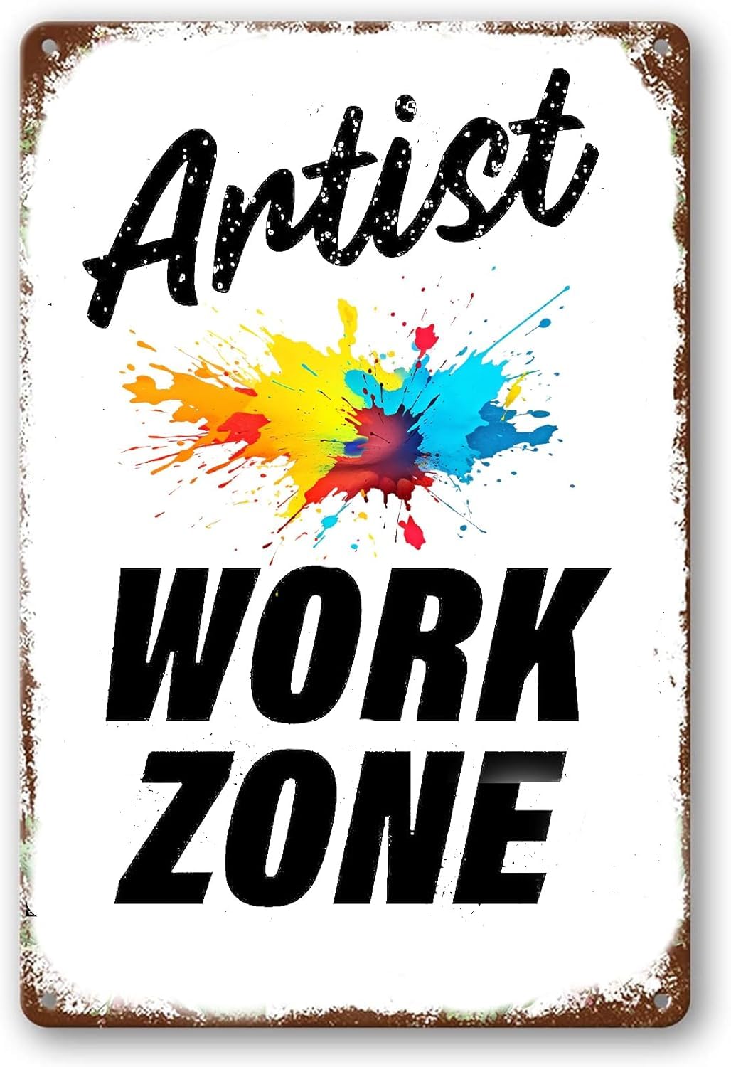 SMAZDFXX Artist Work Zone Sign Home Warning Vintage Metal Tin Sign Wall Decor Retro Metal Poster Hanging Plaque for Home Garden Man Cave Bars Restaurants Cafes Office Store 12"x16"