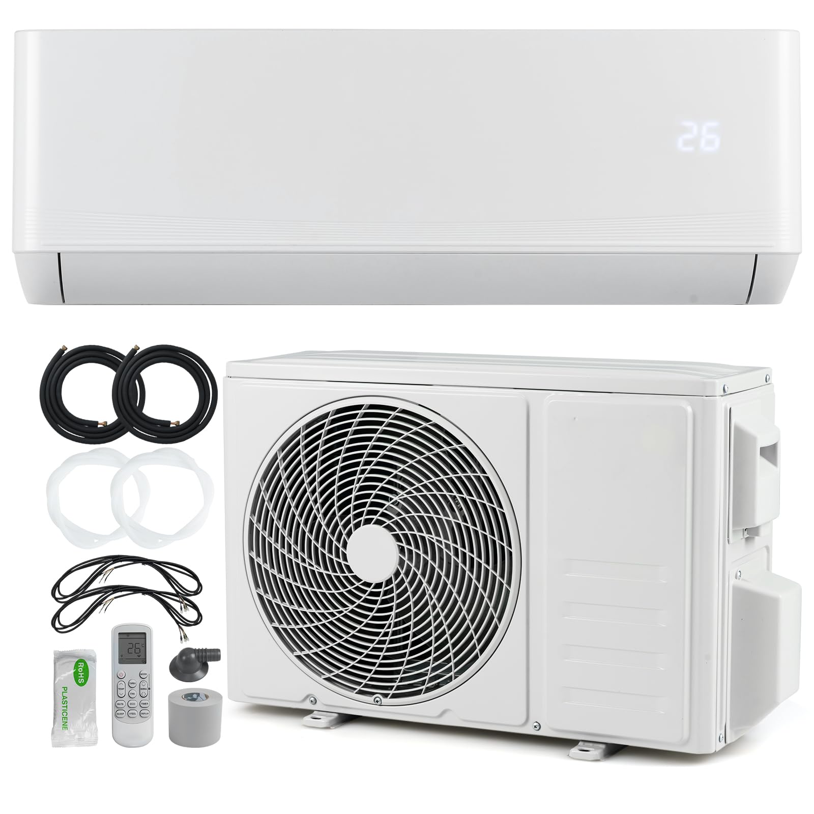 RELAX4LIFE Climatiseur Mural Reversible 12000 BTU | Clim Reversible Prêt à Poser | Pompe à Chaleur | Système Inverter Eco | Climatisation Split Silencieuse | 7 Modes 8 Vitesses | Tout Inclus