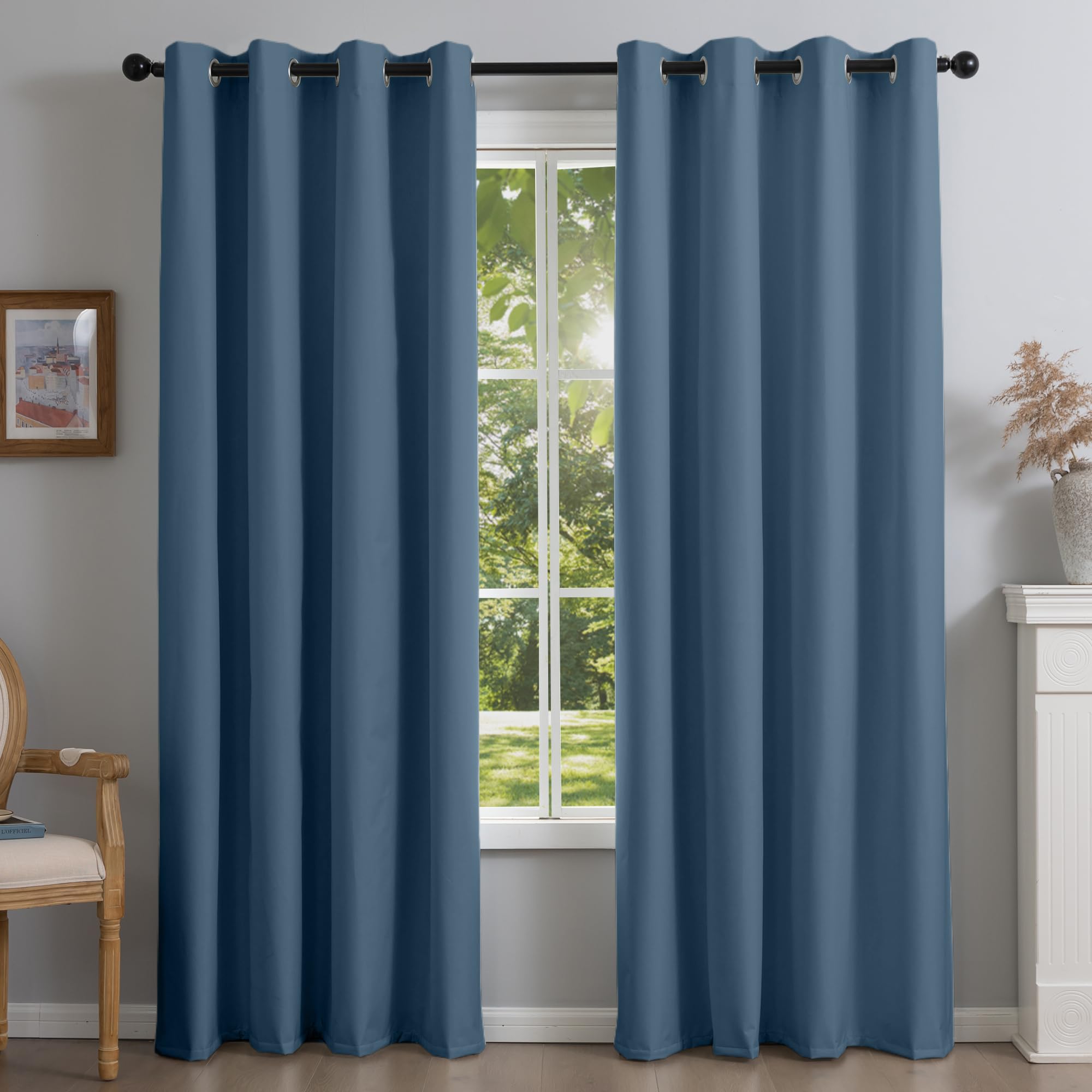 DrapeMaster PFAS Free Flame Resistant Natural Linen Blackout Curtains 2 Panels Set, Thermal Insulated Light Blocking Drapes for Bedroom Living Room