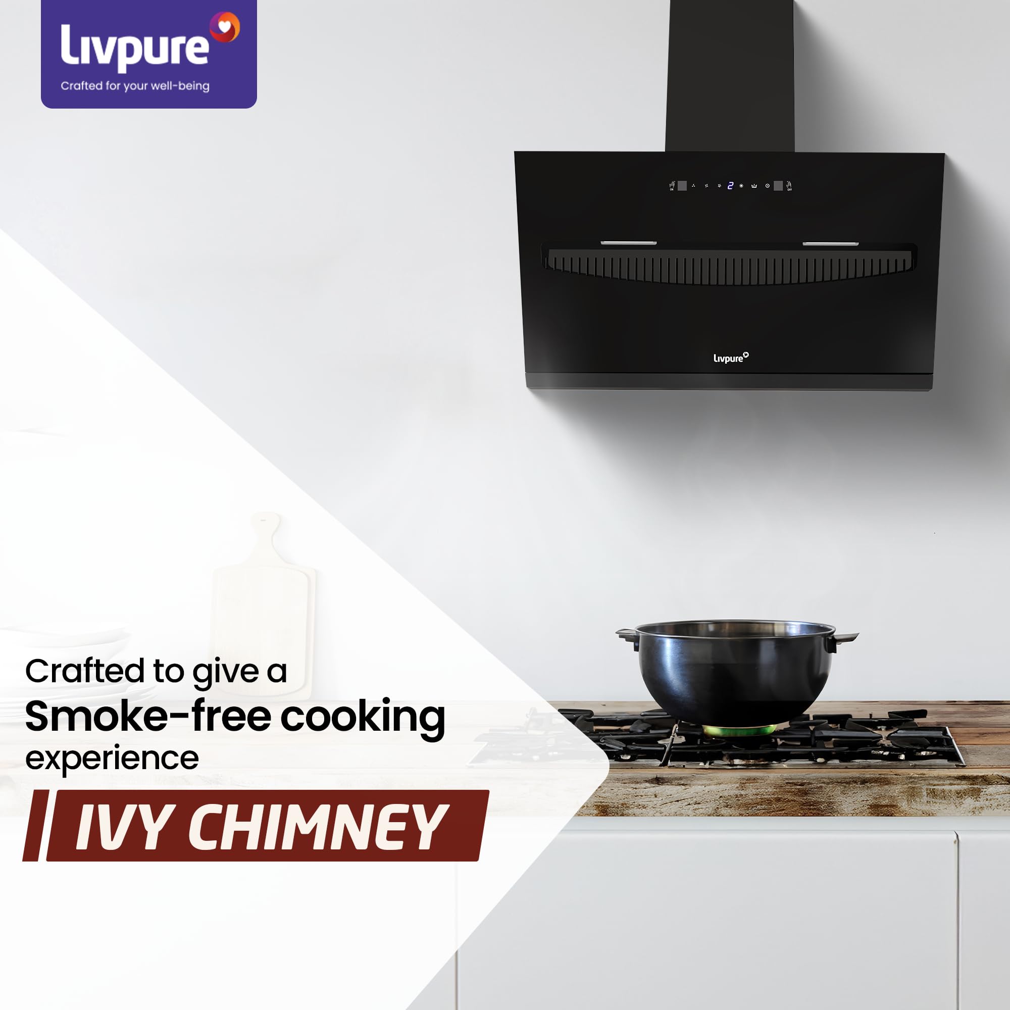 Livpure Ivy 90 cm | Slant | 1350 m³/hr Suction | Filterless