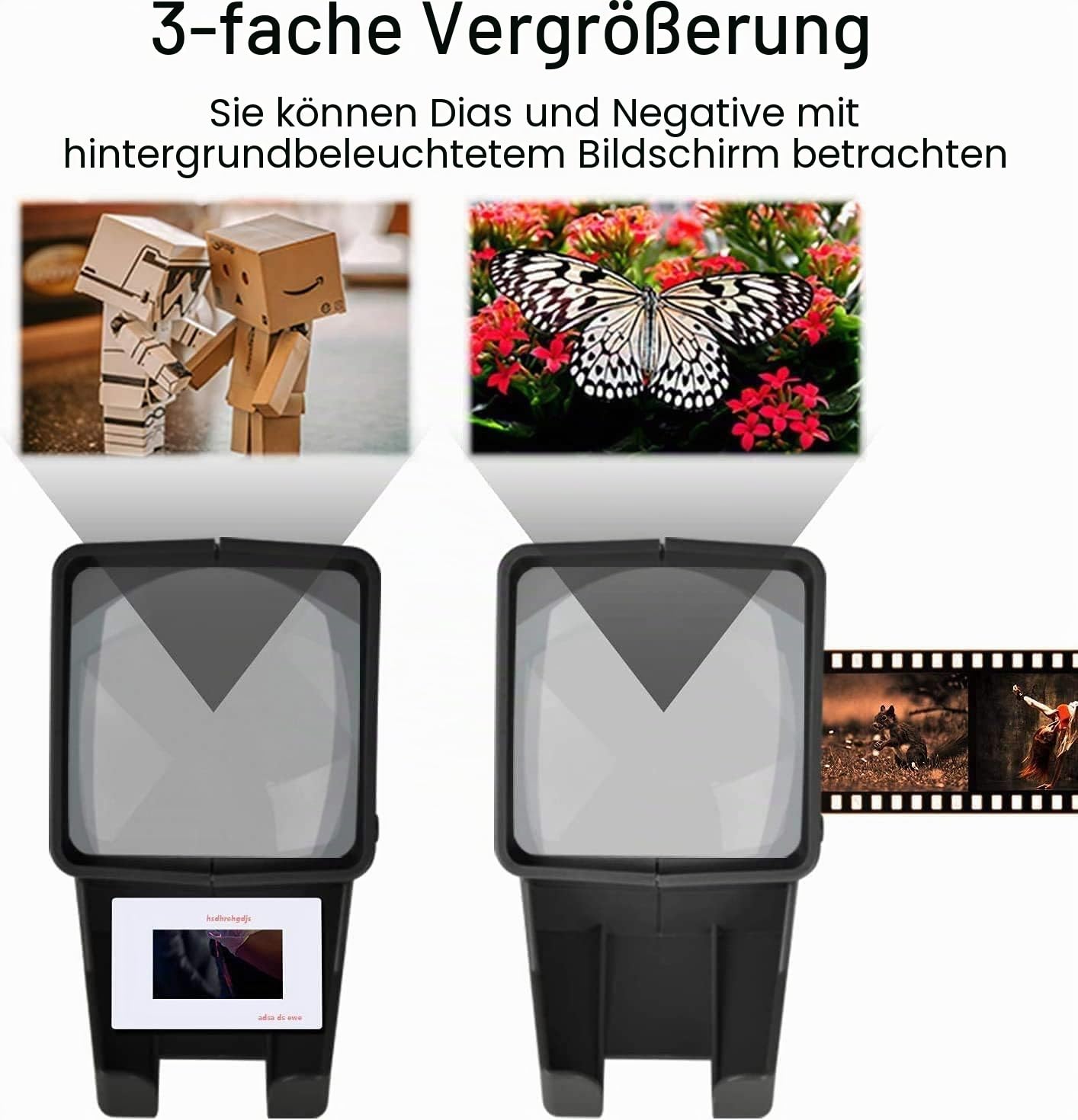 35 mm Diabetes-Viewer, 3-fache Vergrößerung & LED-beleuchtete Tischansicht & batteriebetrieben – für 35-mm-Folien und Positive Filmnegative (4 x AA-Batterien im Lieferumfang enthalten