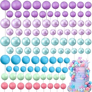 108 Pcs Balls Cake Topper DIY Cupcake Insert Foam Balloons for Cake Baking Wedding Anniversary Birthday Decoration(Bright Colors,Multi Sizes)