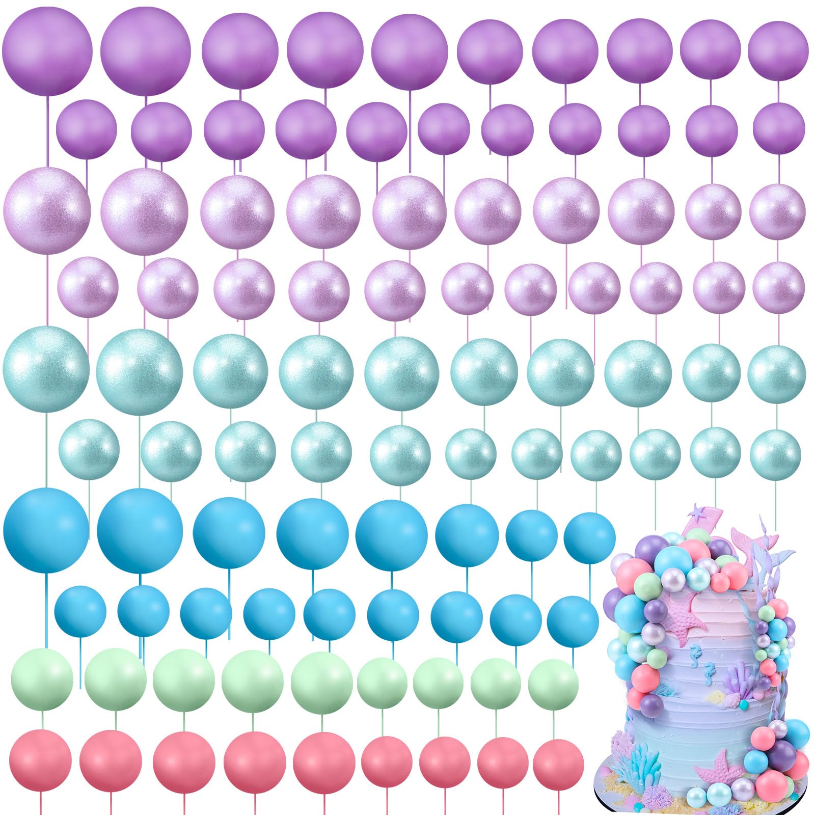 Photo 1 of 108 Pcs Graduation Balls Cake Topper DIY Cupcake Insert Foam Balloons for Cake Baking Wedding Anniversary Birthday Decoration(Bright Colors,Multi Sizes)